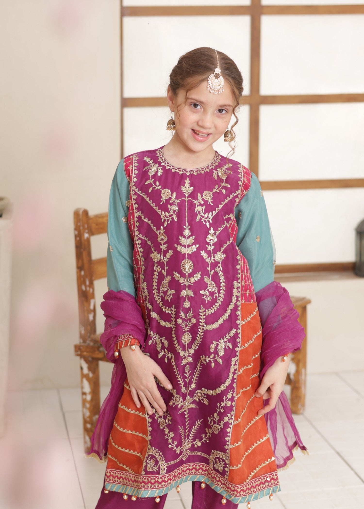 organza Kurta Set in Magenta