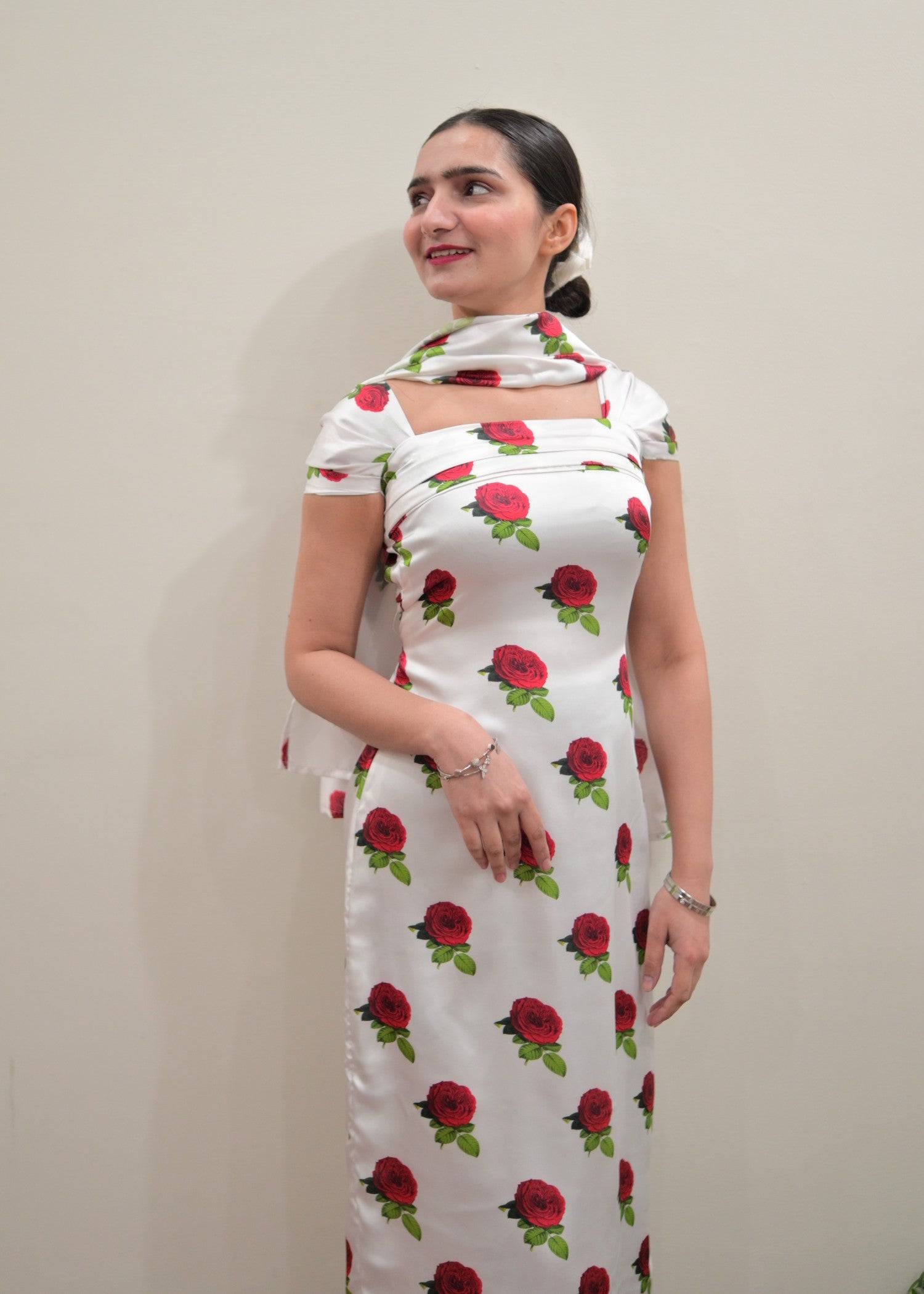 satin silk Dress in White