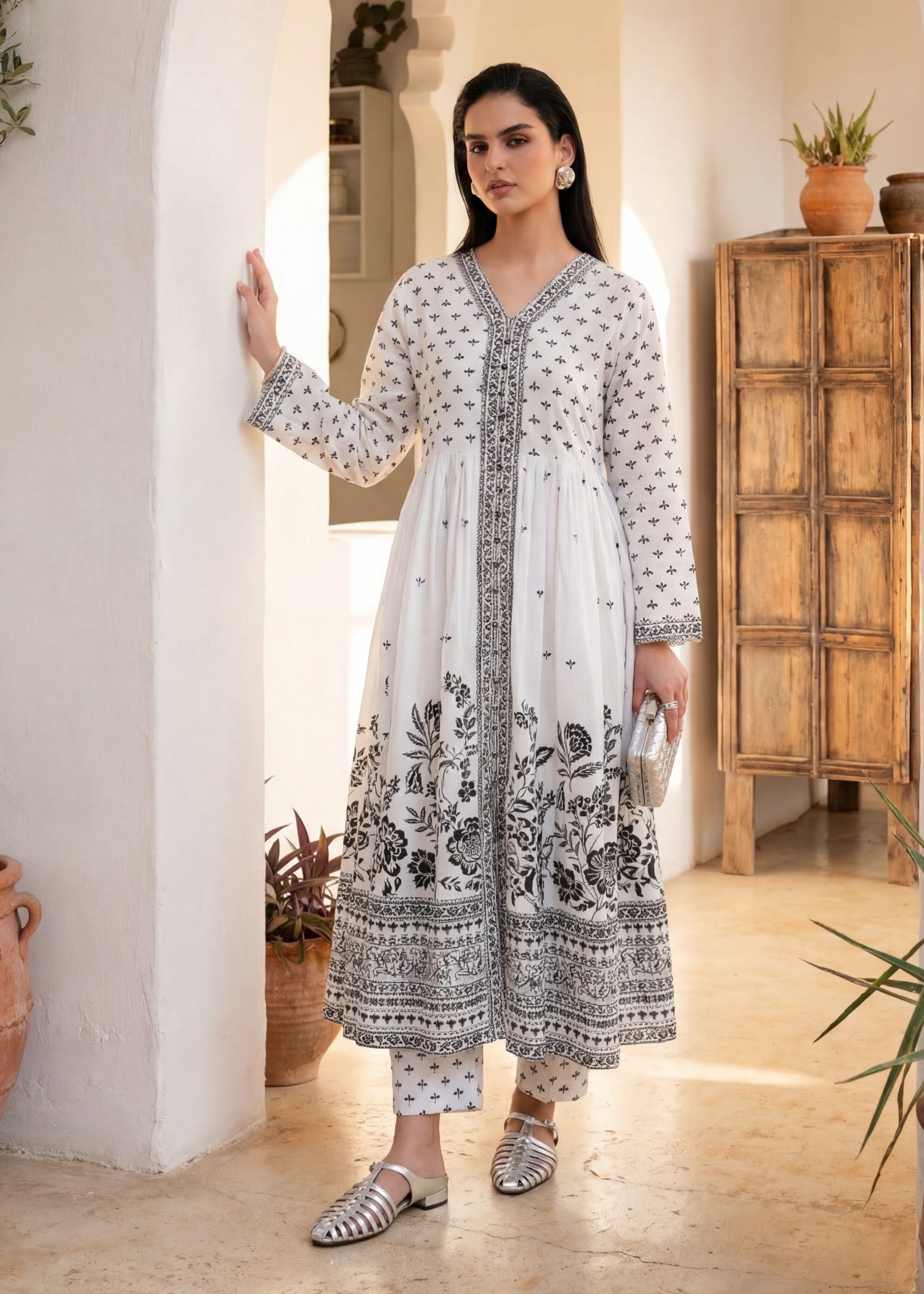 lawn Pishwas in White
