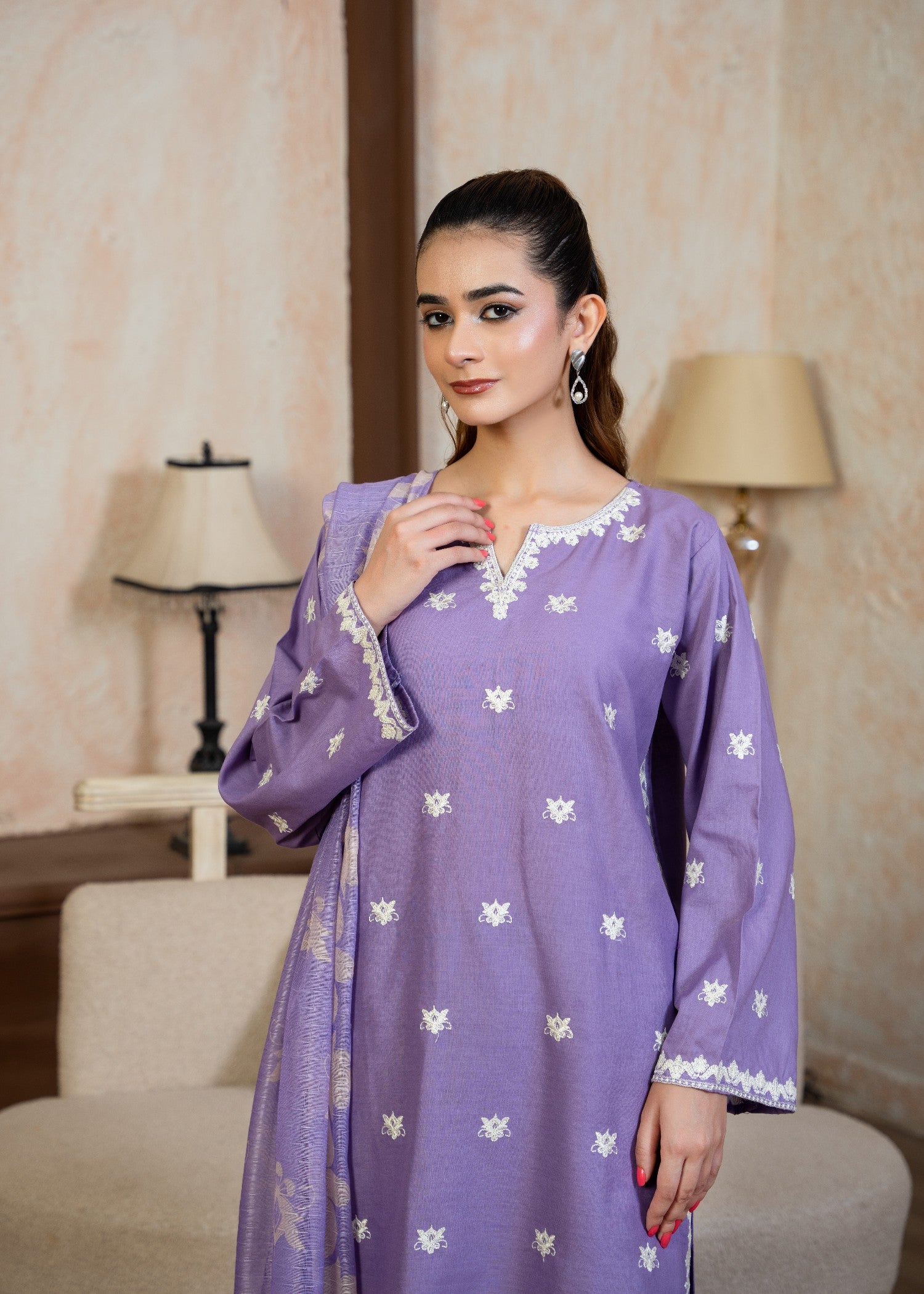 pure cotton Kurta Set in Bright lavender