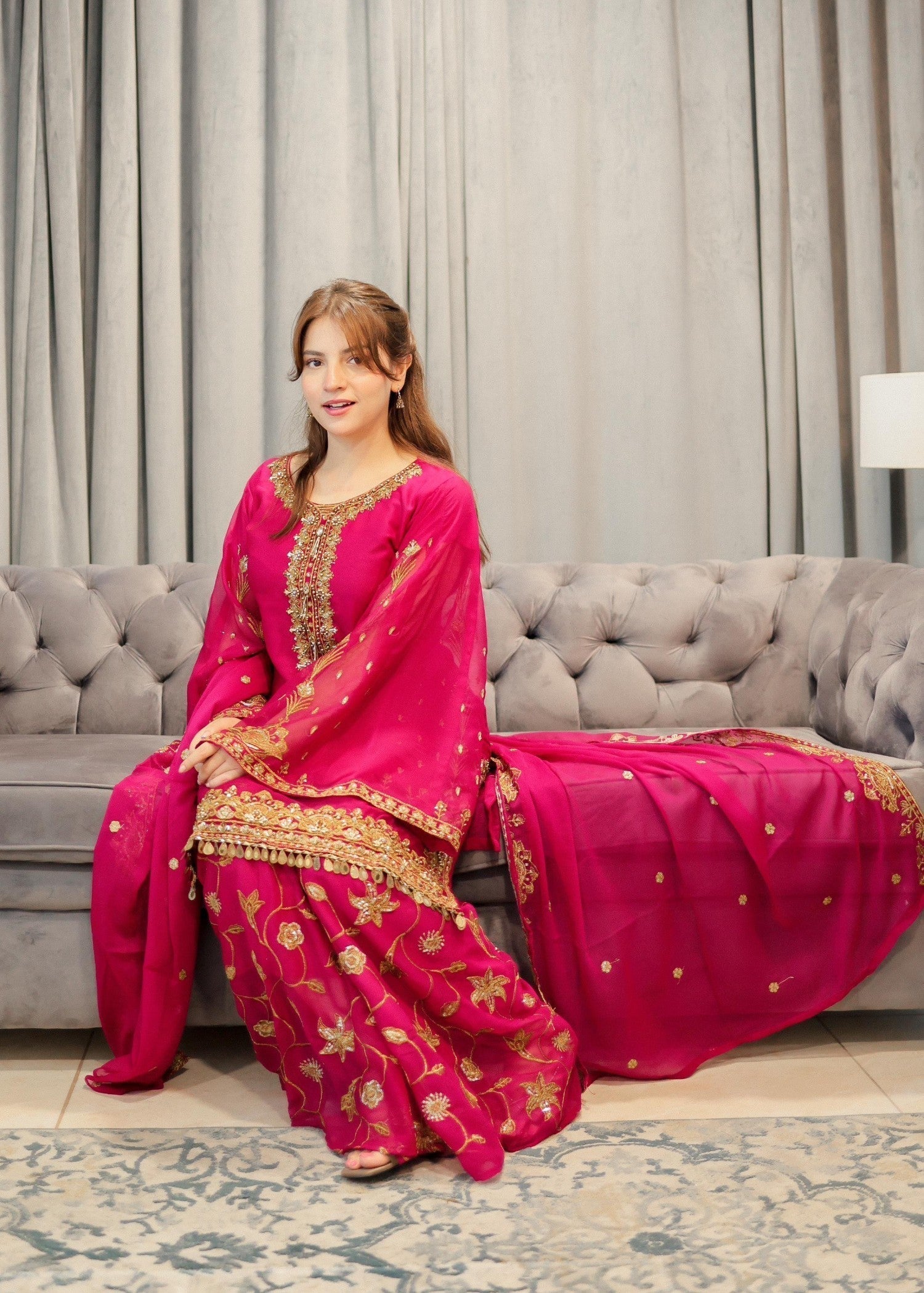 chiffon Kurta Set in Pink