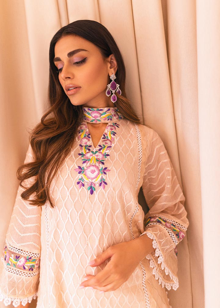 khaddi net Kurta Set in Cream