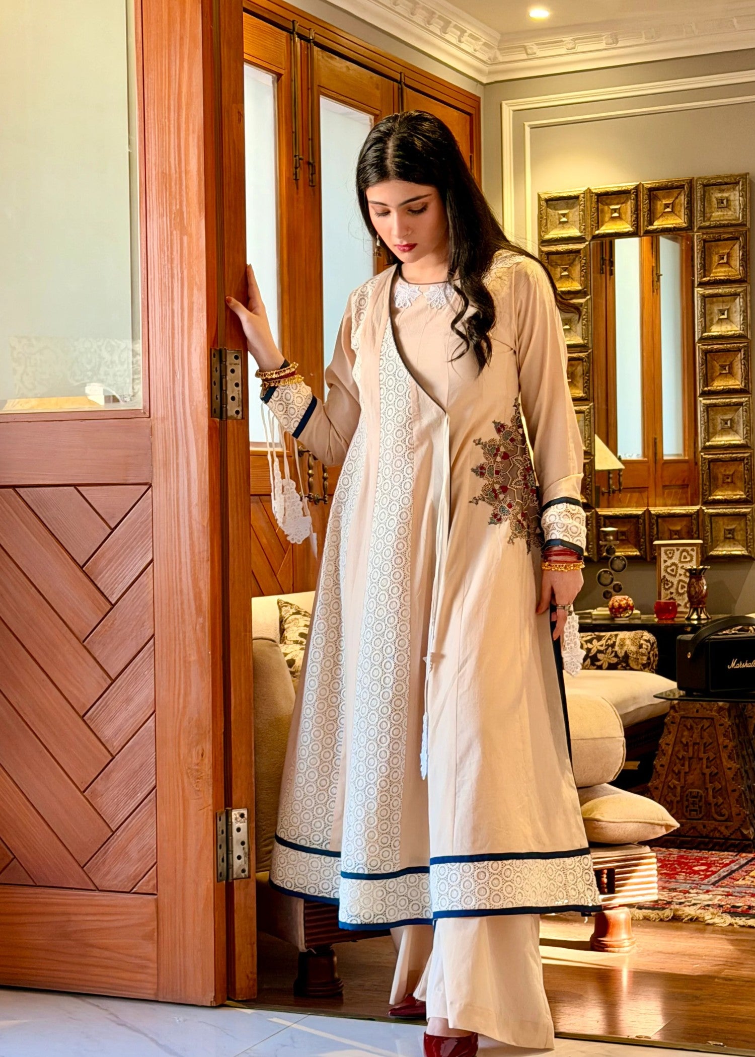 lawn cotton Kurta Set in Beige