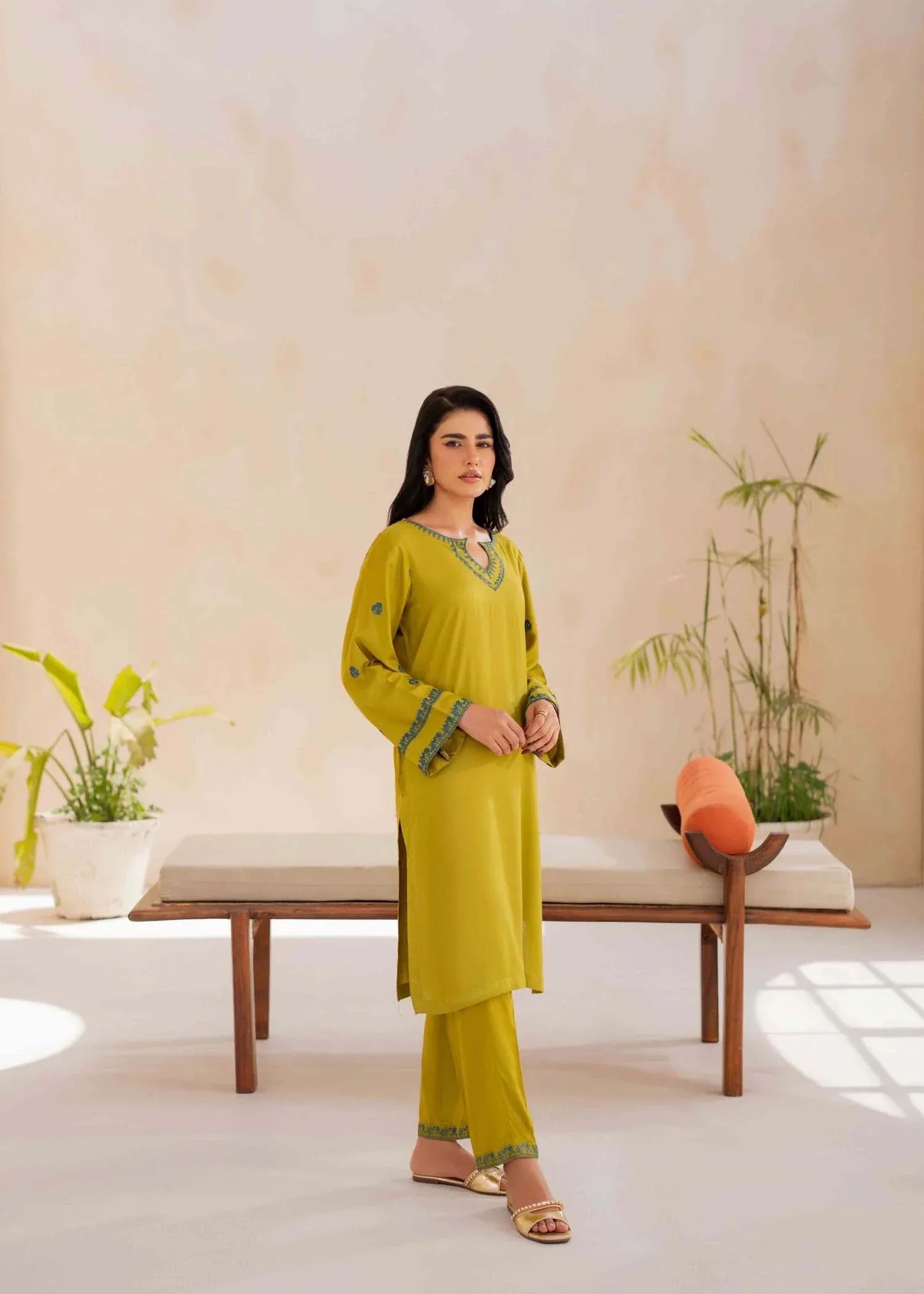 tropical Kurta Set in Lime green