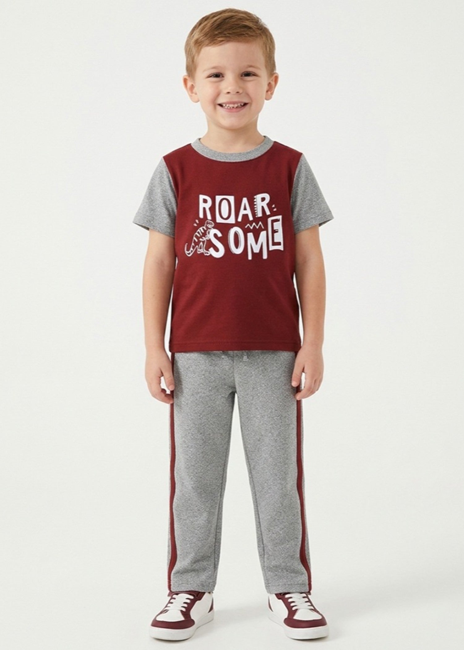 cotton Tracksuit in Maroon, light grey