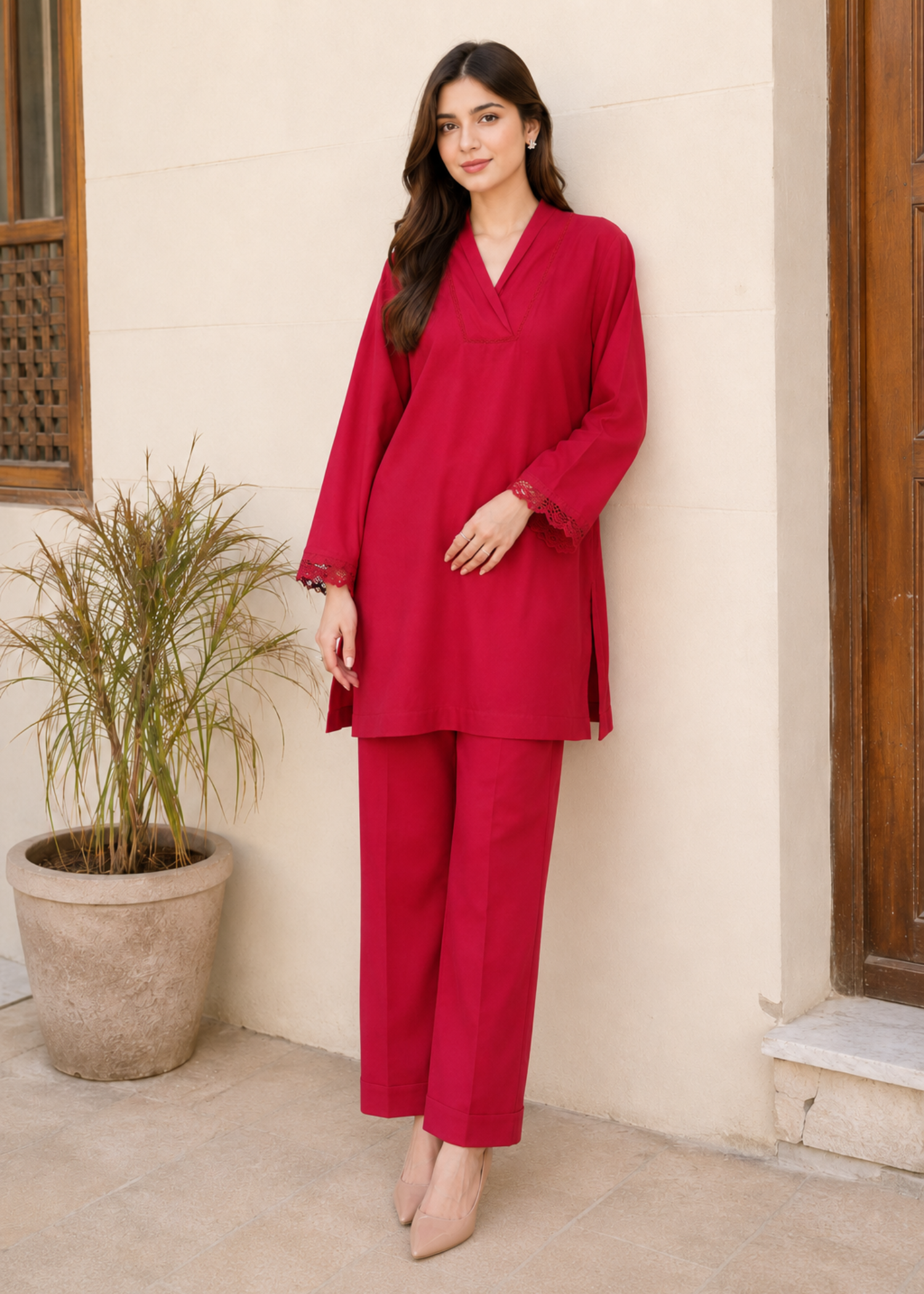 georgette Kurta Set in Red