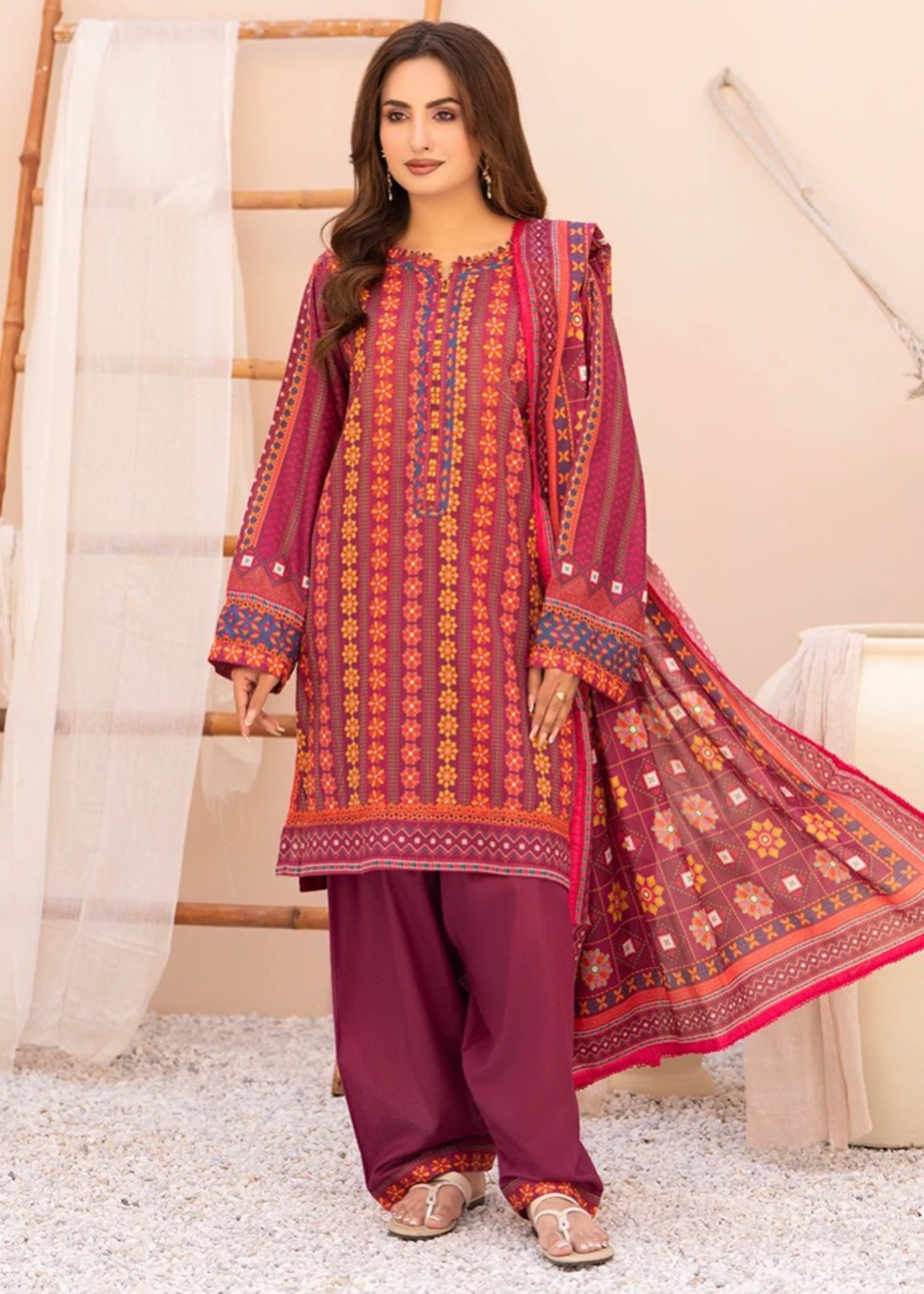 lawn Unstitched in Plum purple