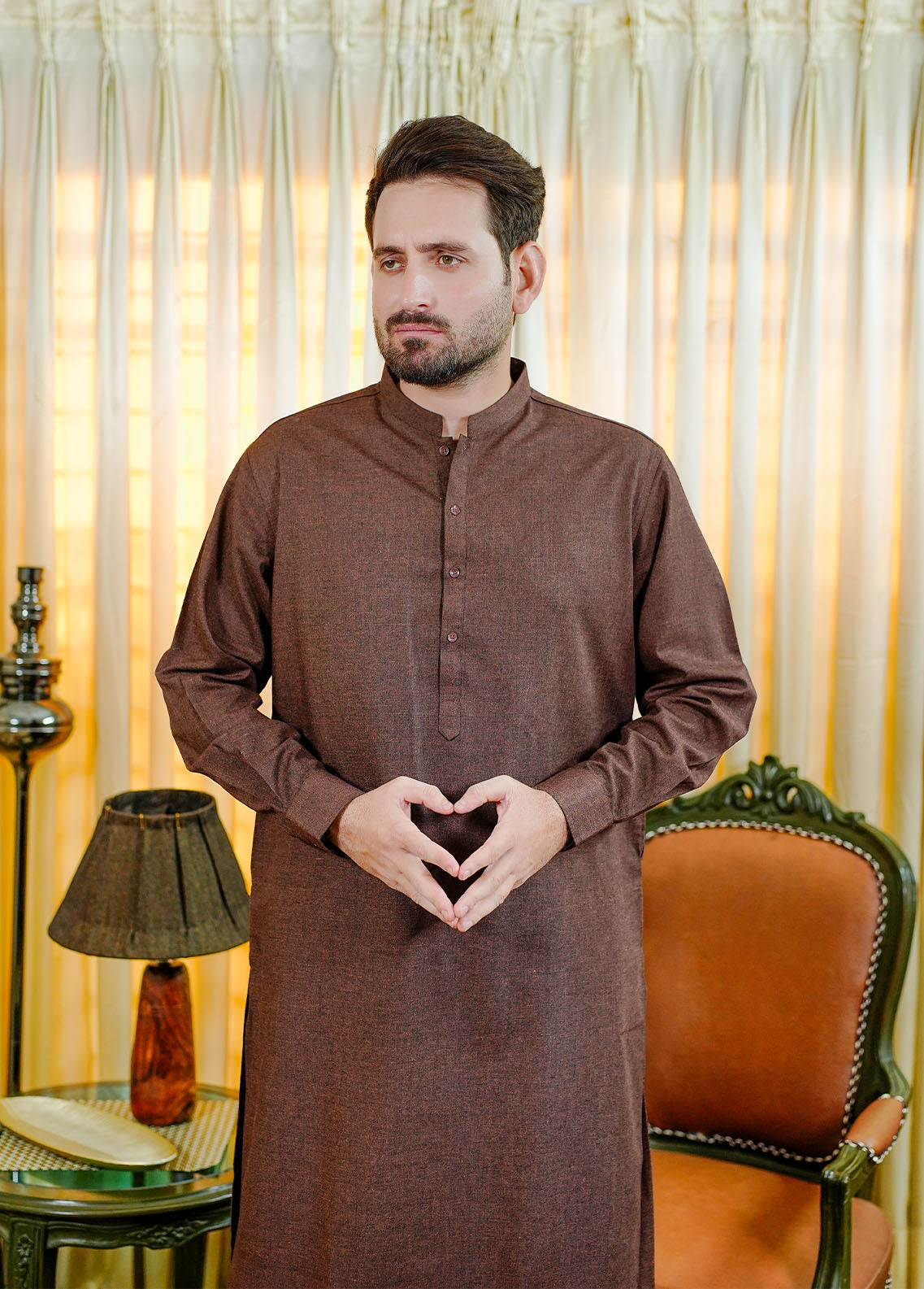 acrylic wool Shalwar Kameez in Rustic brown