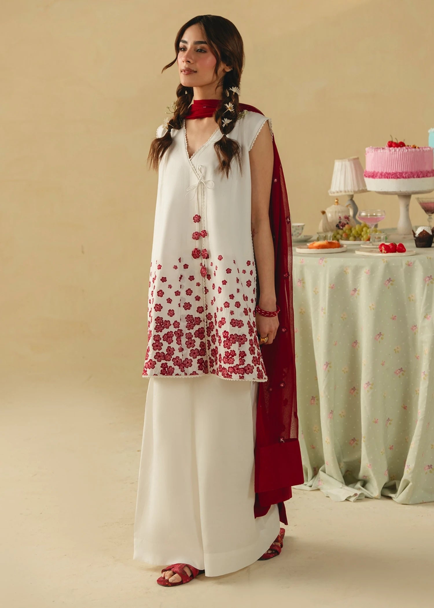 lawn cotton Kurta Set in Snow