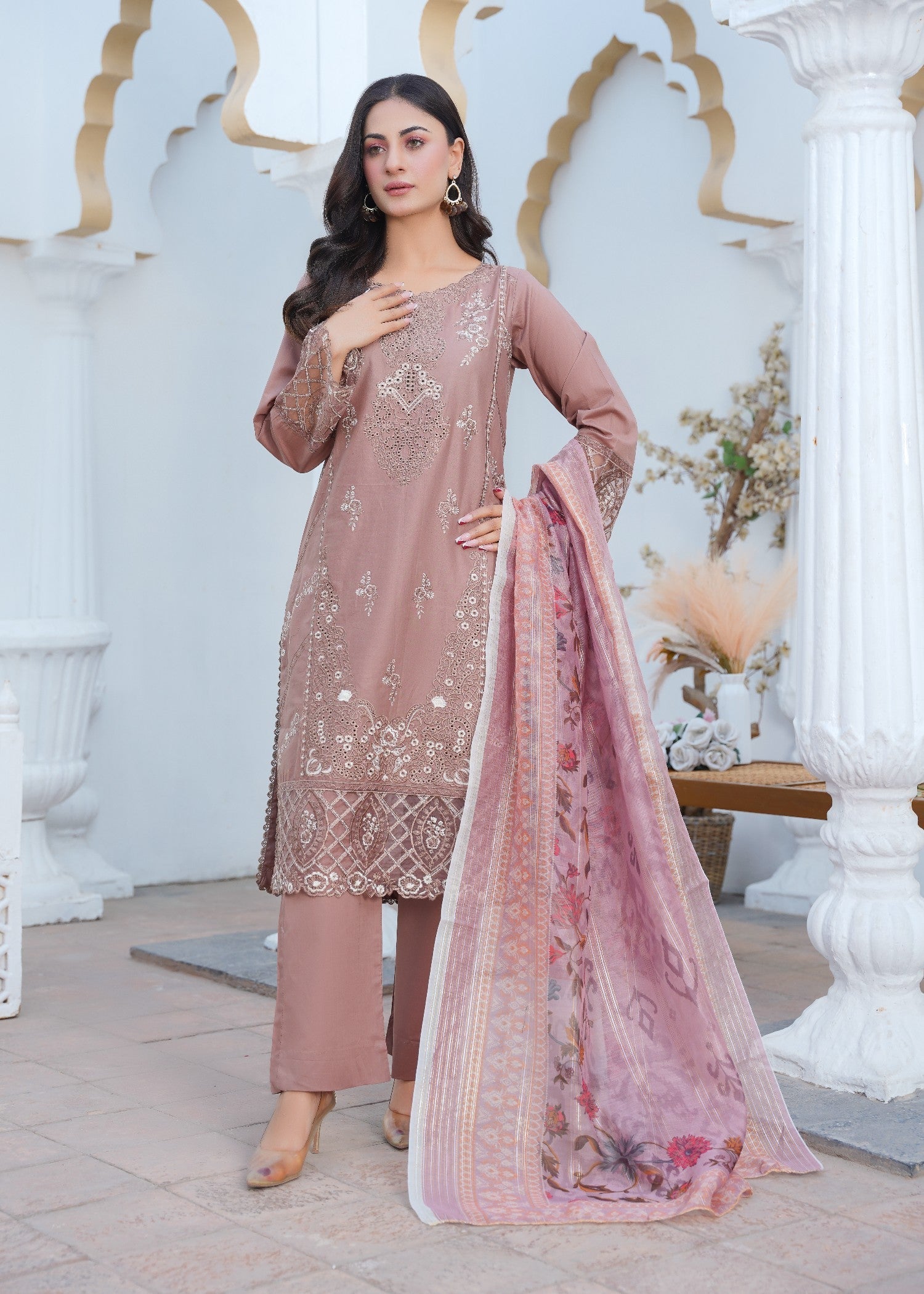 cotton Kurta Set in Tea rose pink