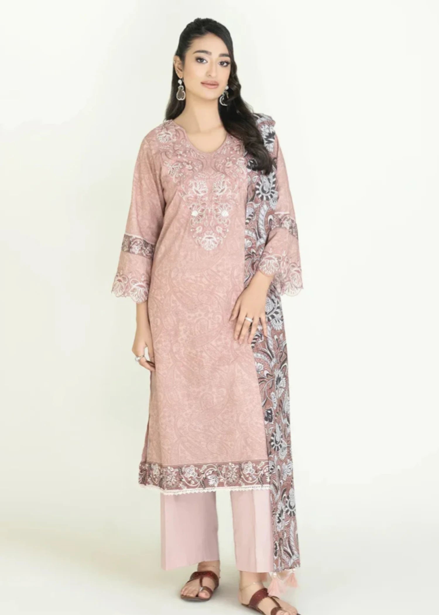 lawn Kurta Set in Pastel pink