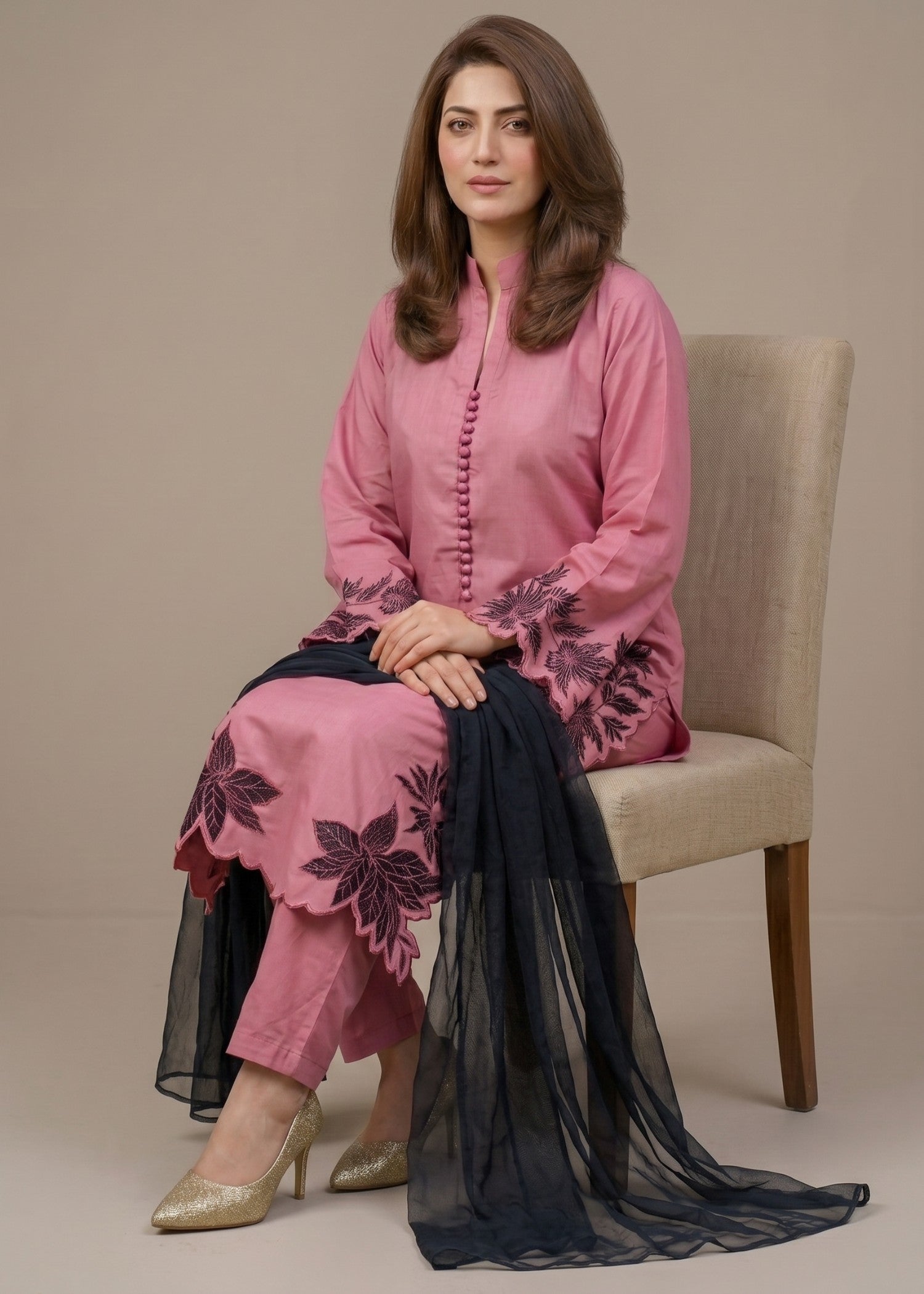 linen Kurta Set in Mauve pink