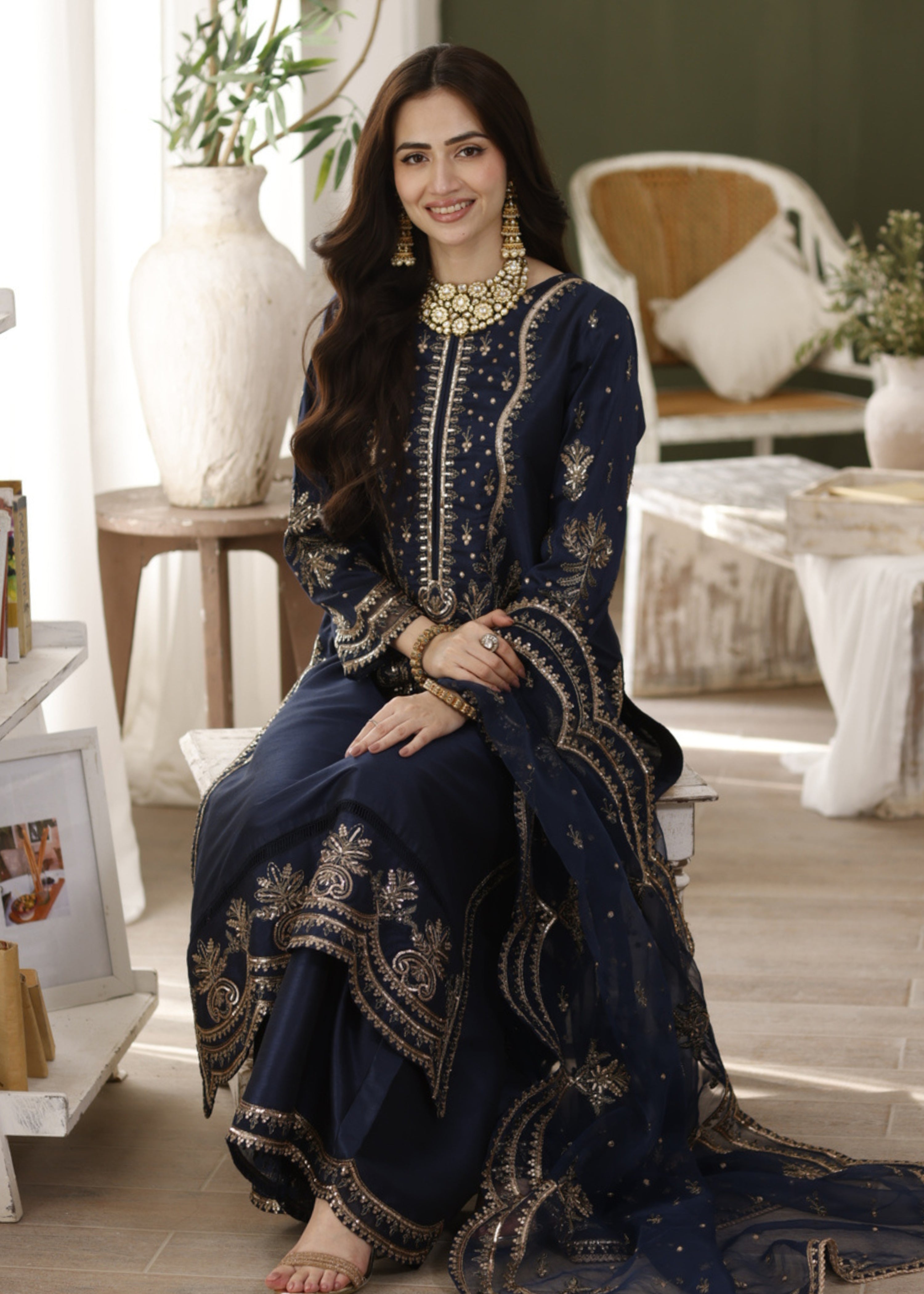 raw silk Kurta Set in Navy blue