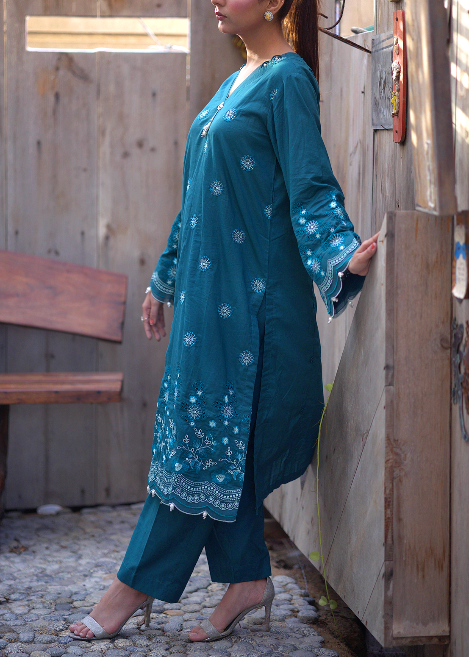 lawn cotton Unstitched in Pine green