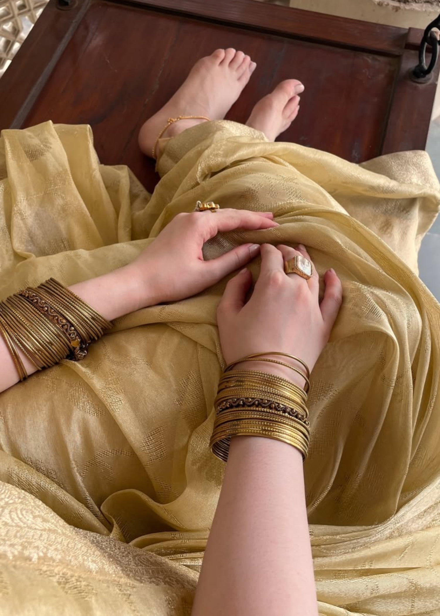 tissue silk Saree in Butter