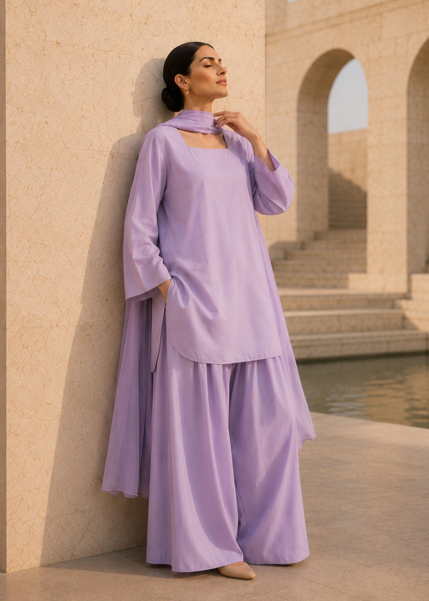 pure cotton Kurta Set in Lavender mist