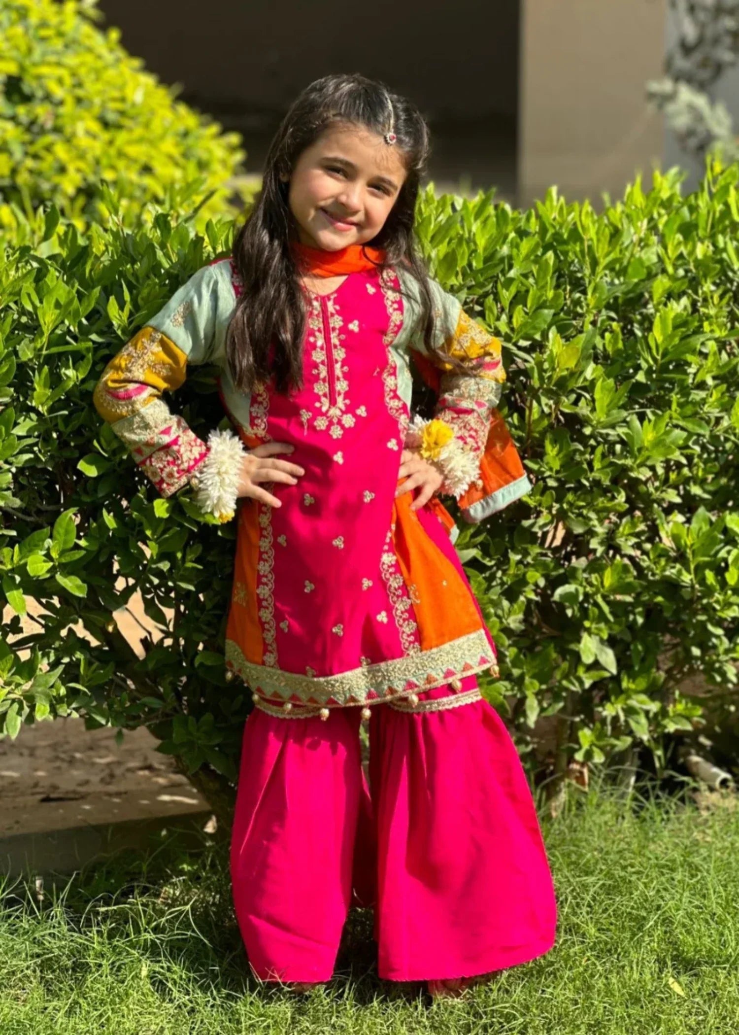 pk raw silk Gharara in Multi