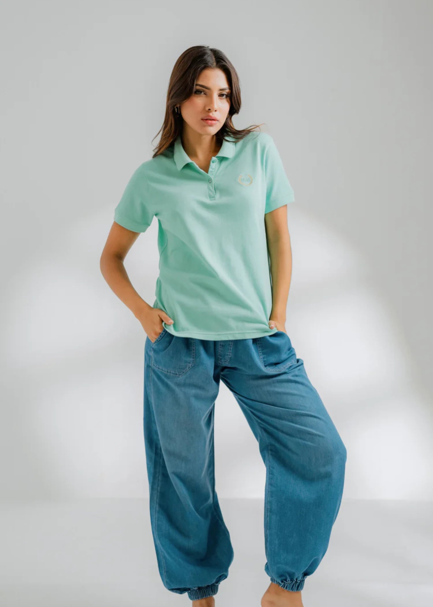 cotton Polo Shirt in Aquamarine