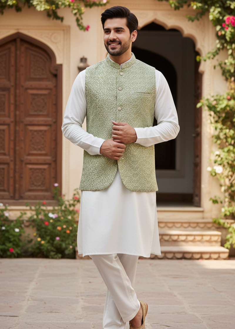 silk Waistcoat in Apple green