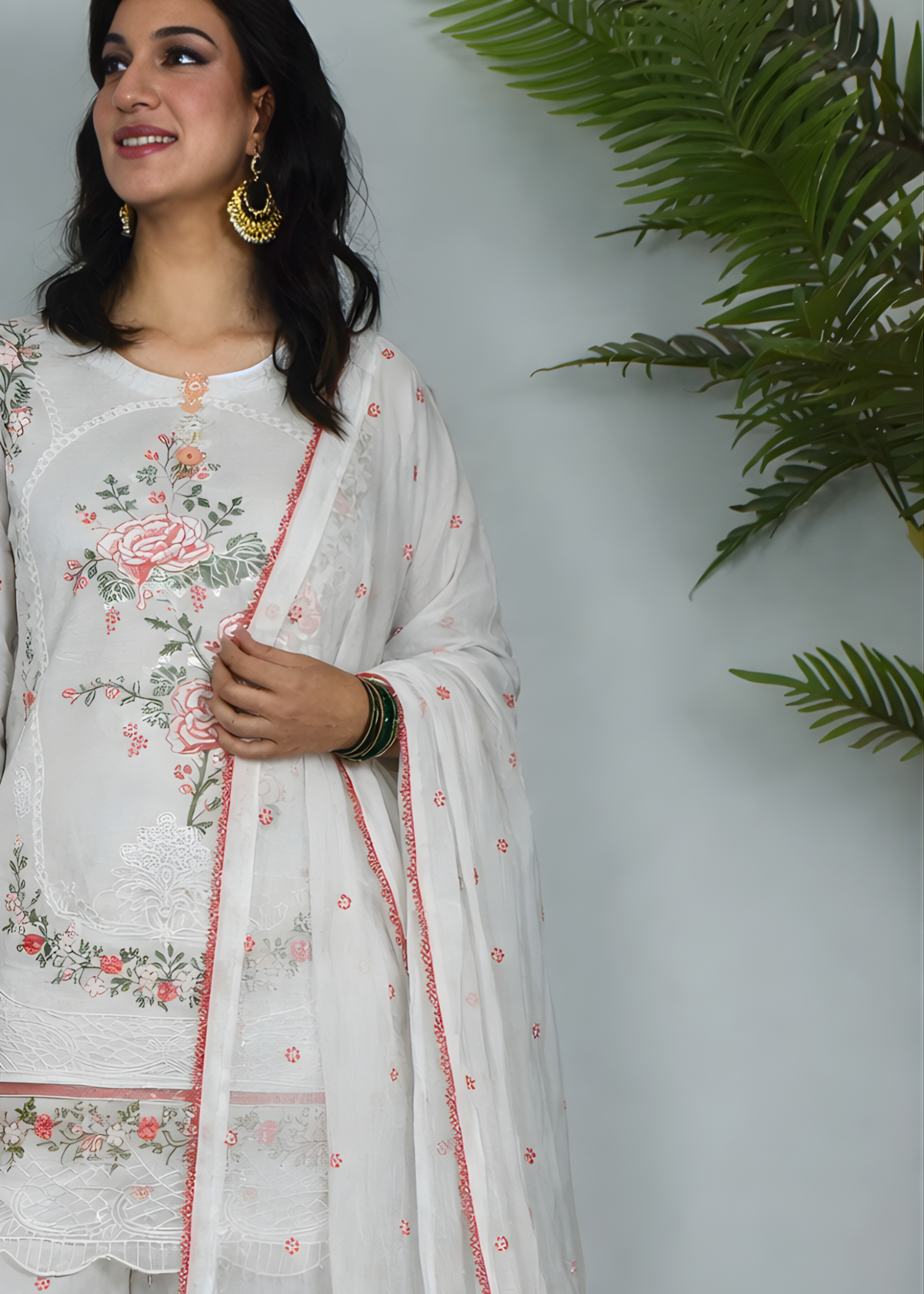 lawn cotton Kurta Set in White