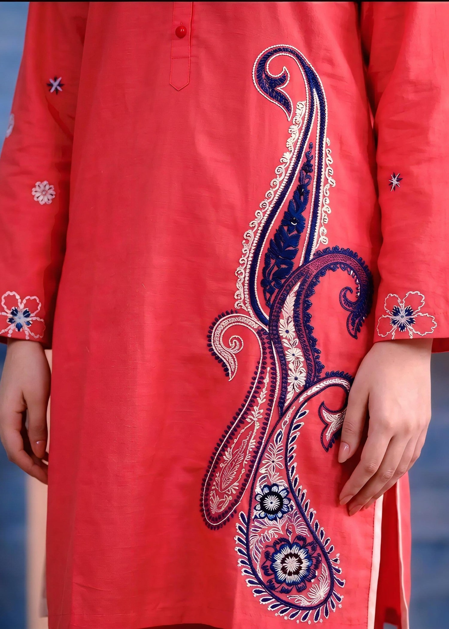 cotton Kurta Set in Tangerine