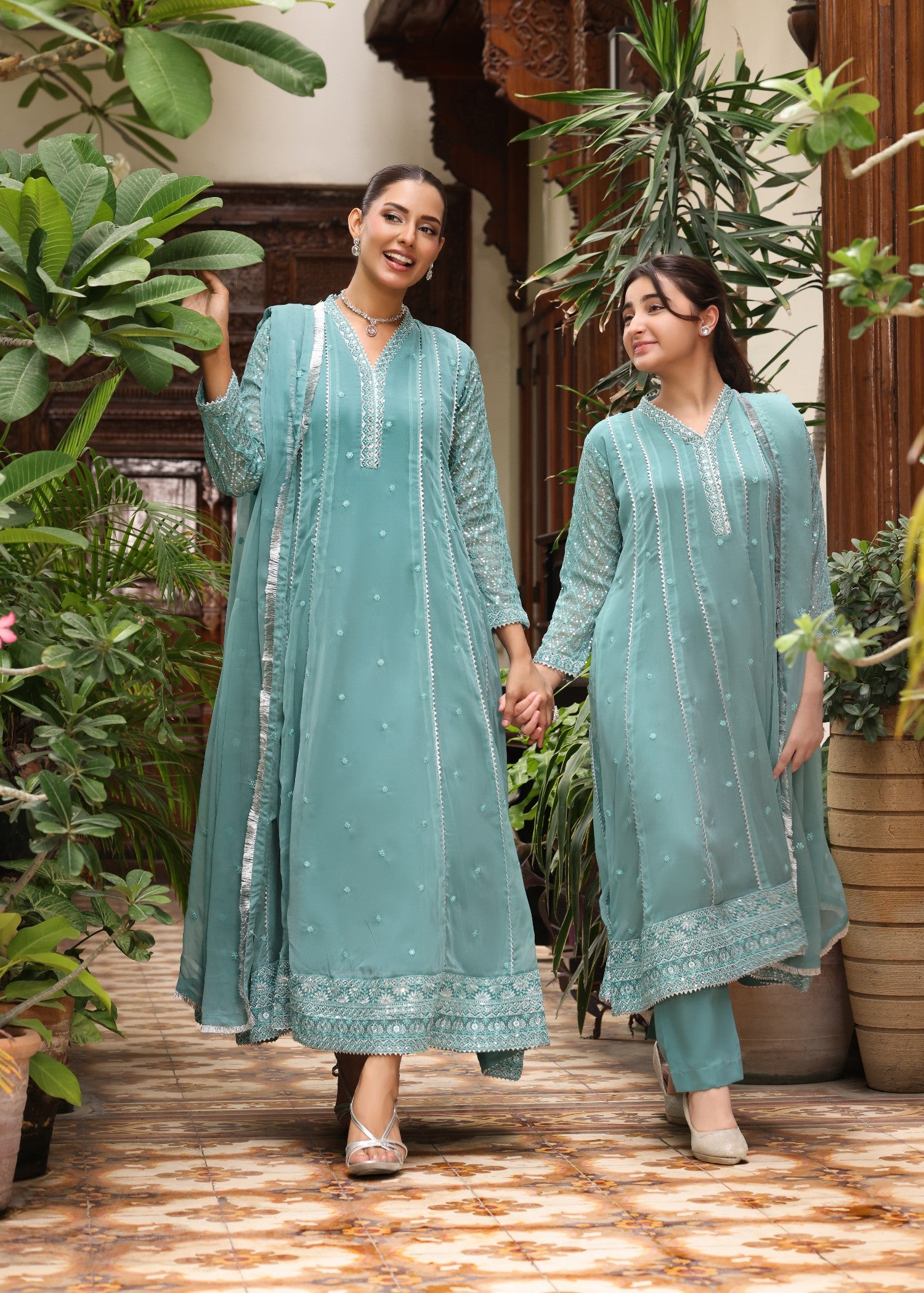 chiffon Pishwas in Sea green