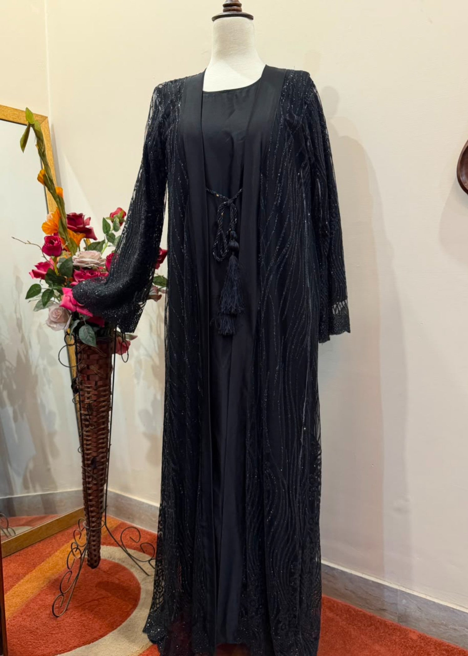 french net Abaya in Black
