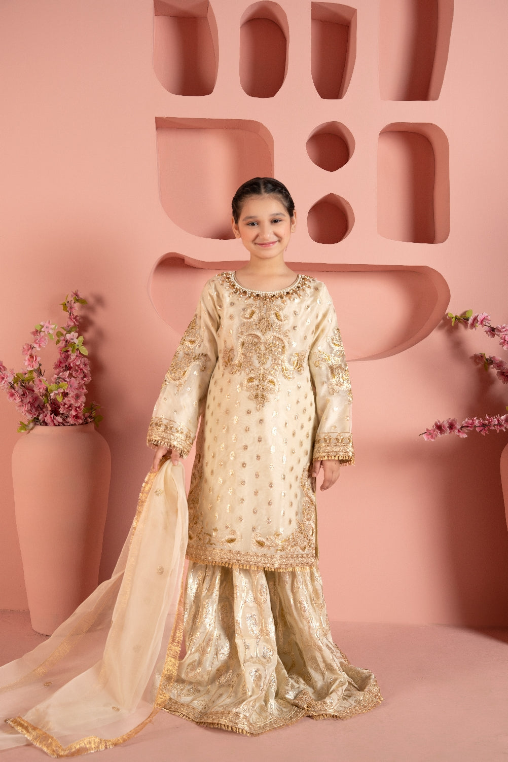 organza Gharara in Off-white