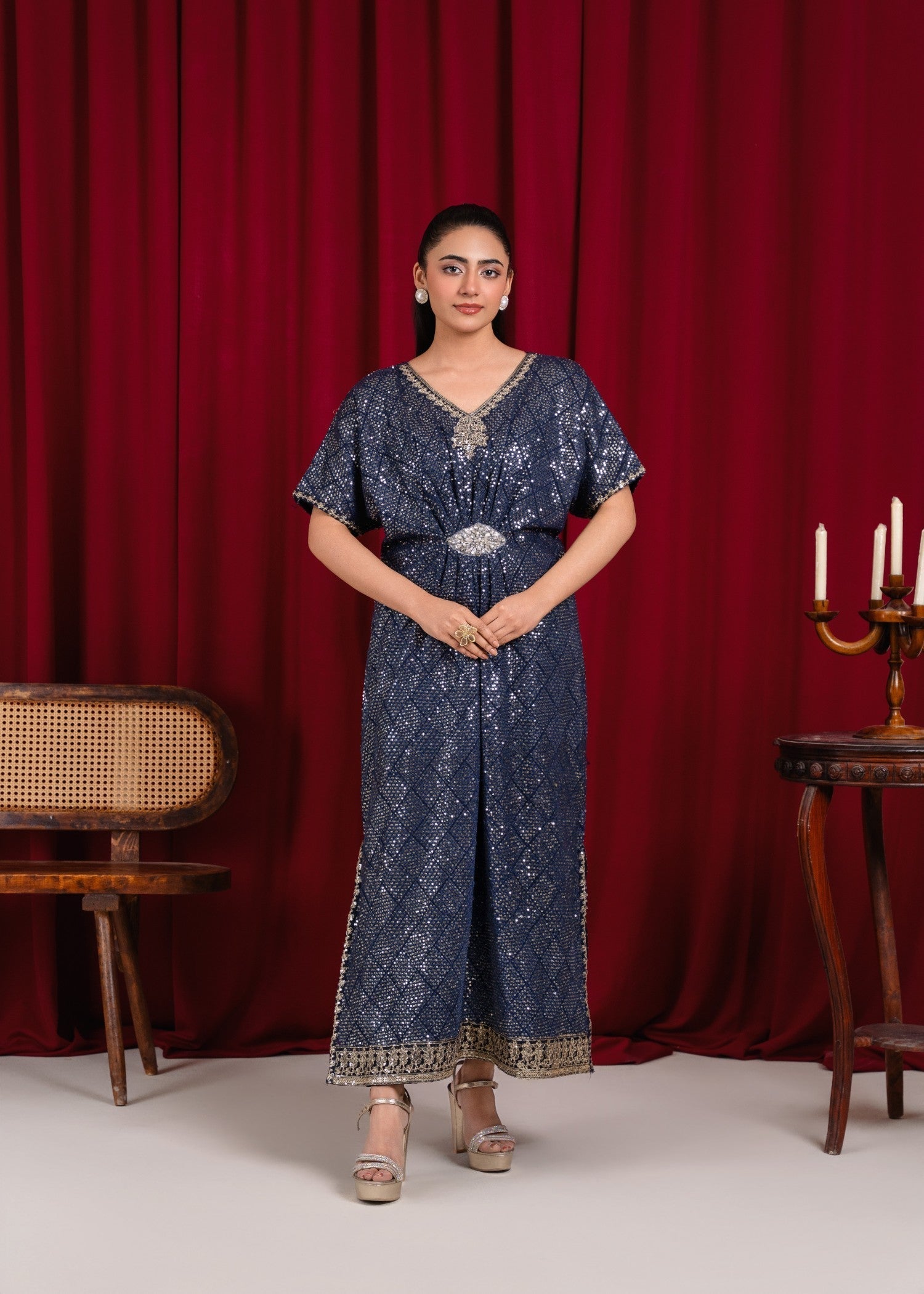 chiffon Kaftan in Navy blue