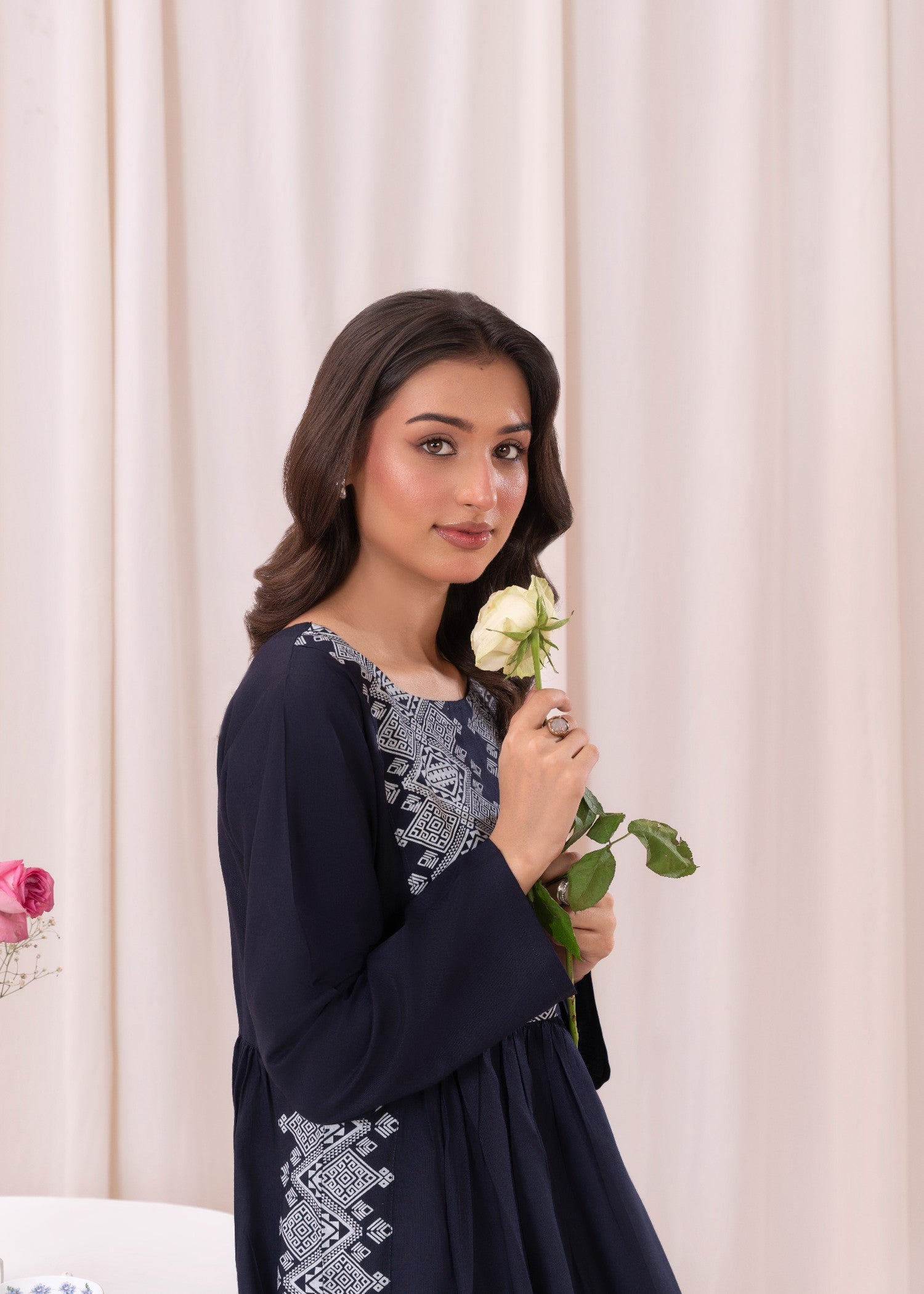 linen Kurti in Dark blue