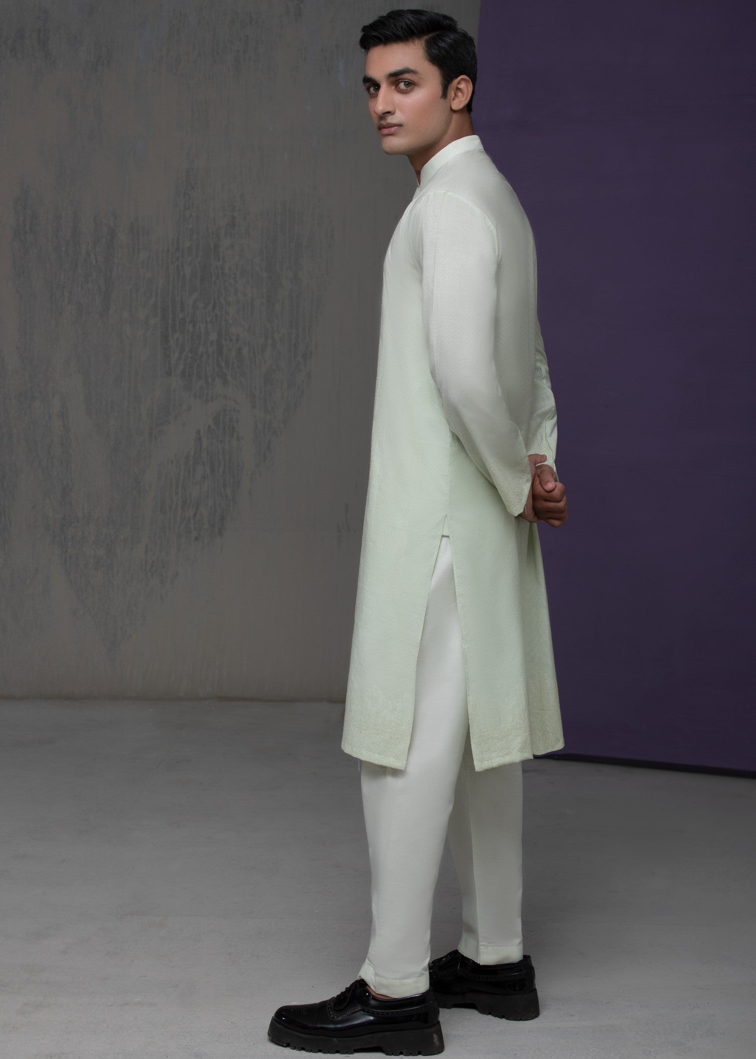 cotton silk Kurta Set in Mint green by House Of Arsalan Iqbal
