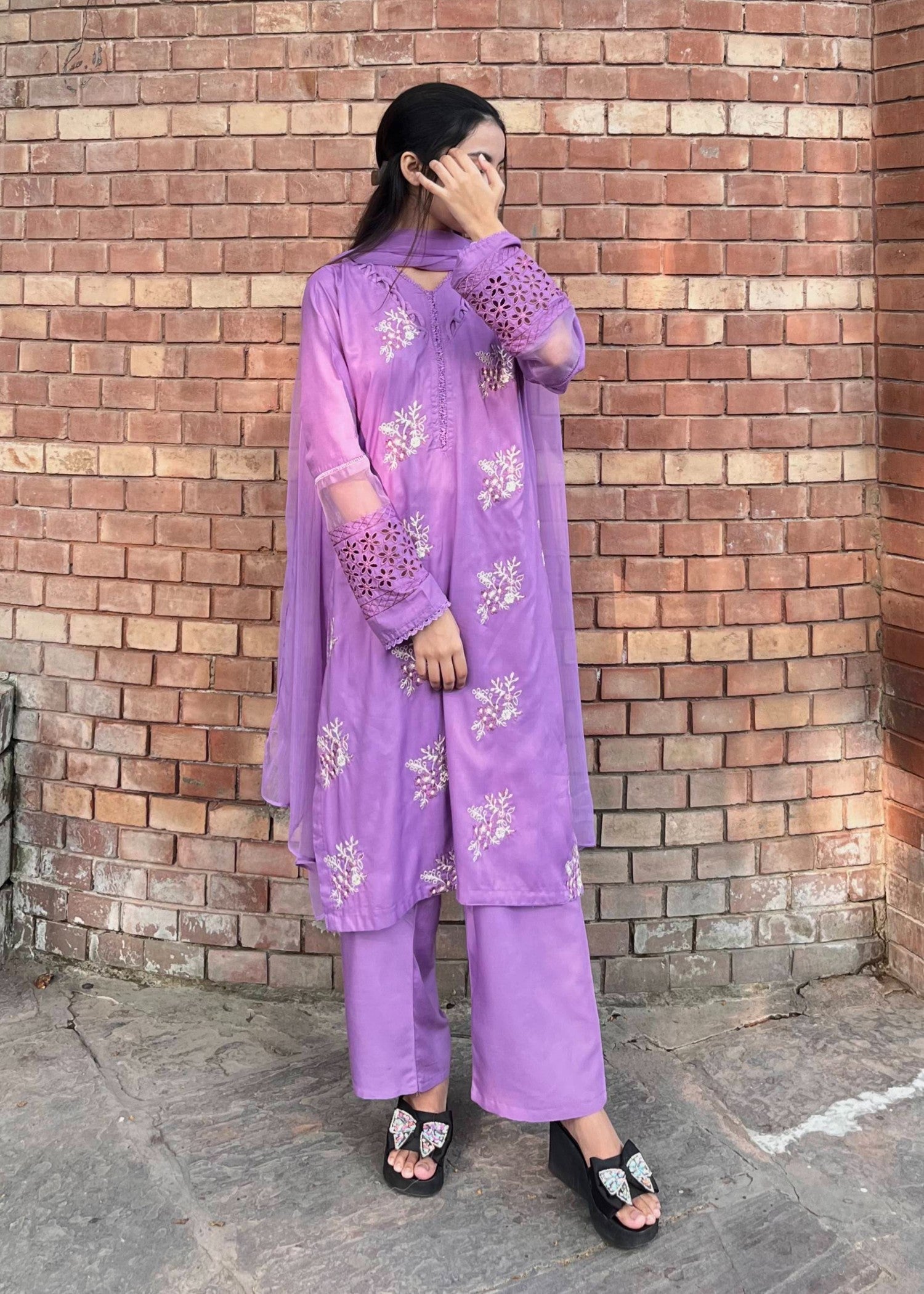 linen Kurta Set in Purple mountain majesty