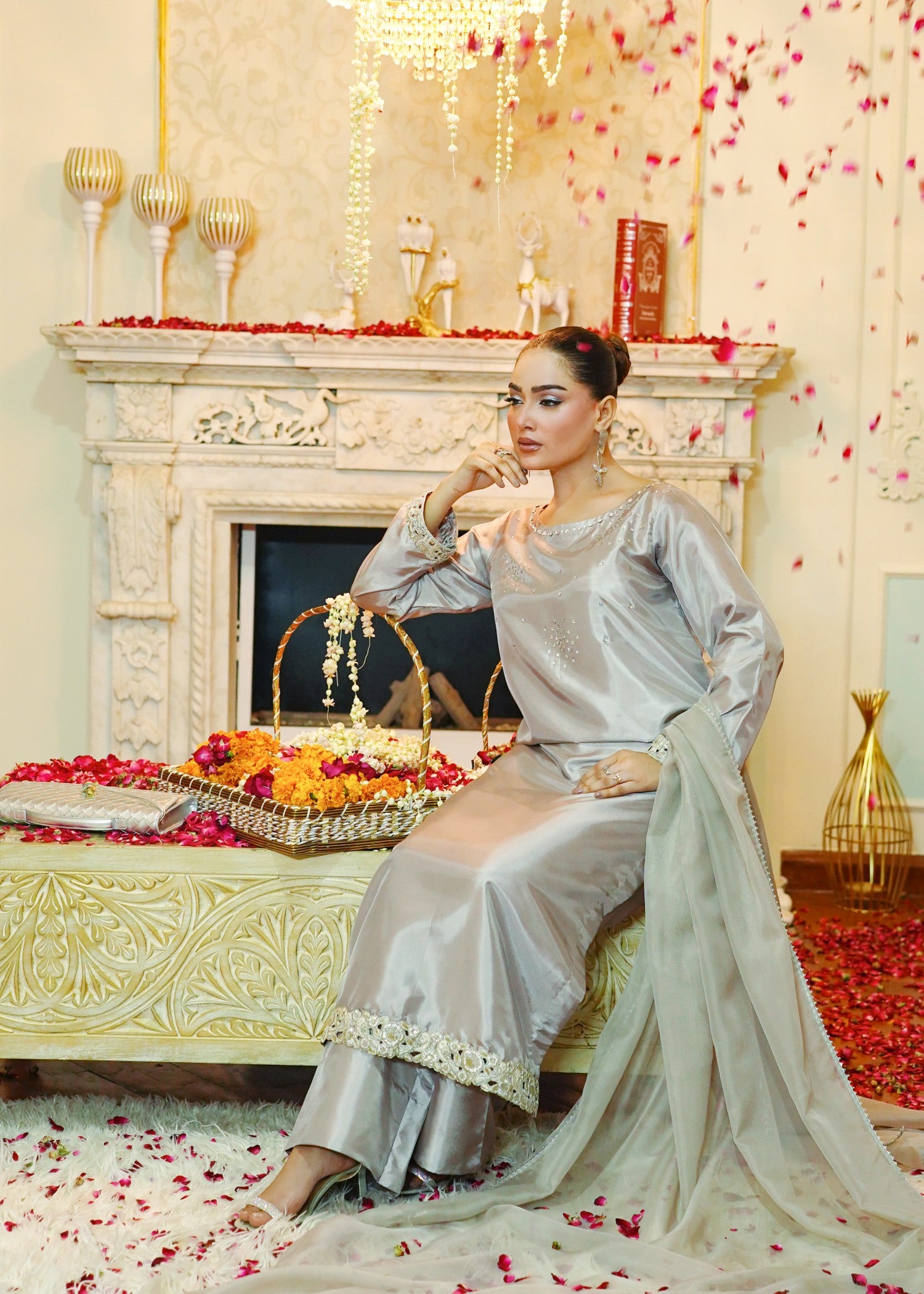 korean raw silk Kurta Set in Silver