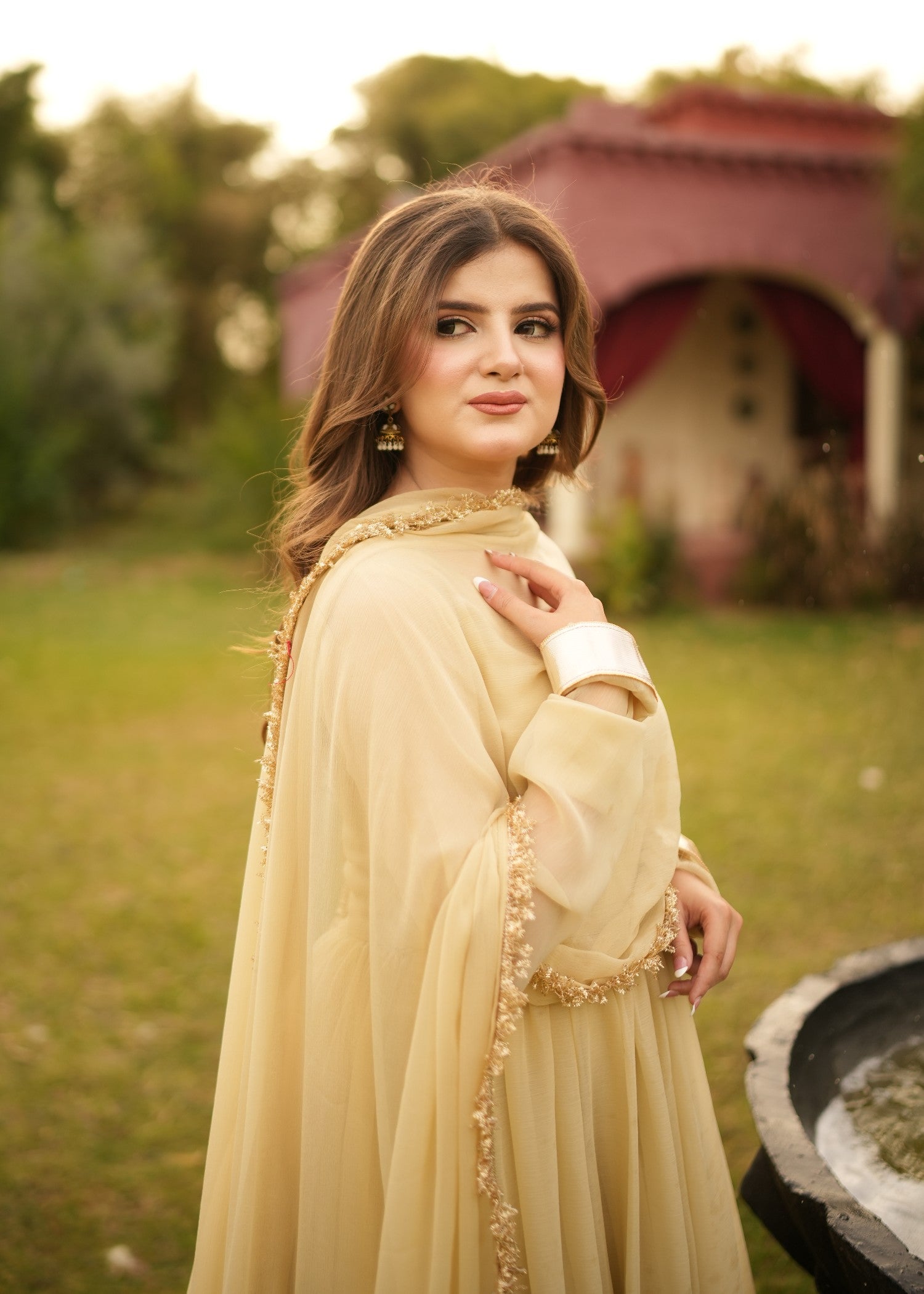 bemberg crinkle chiffon Maxi in Gold