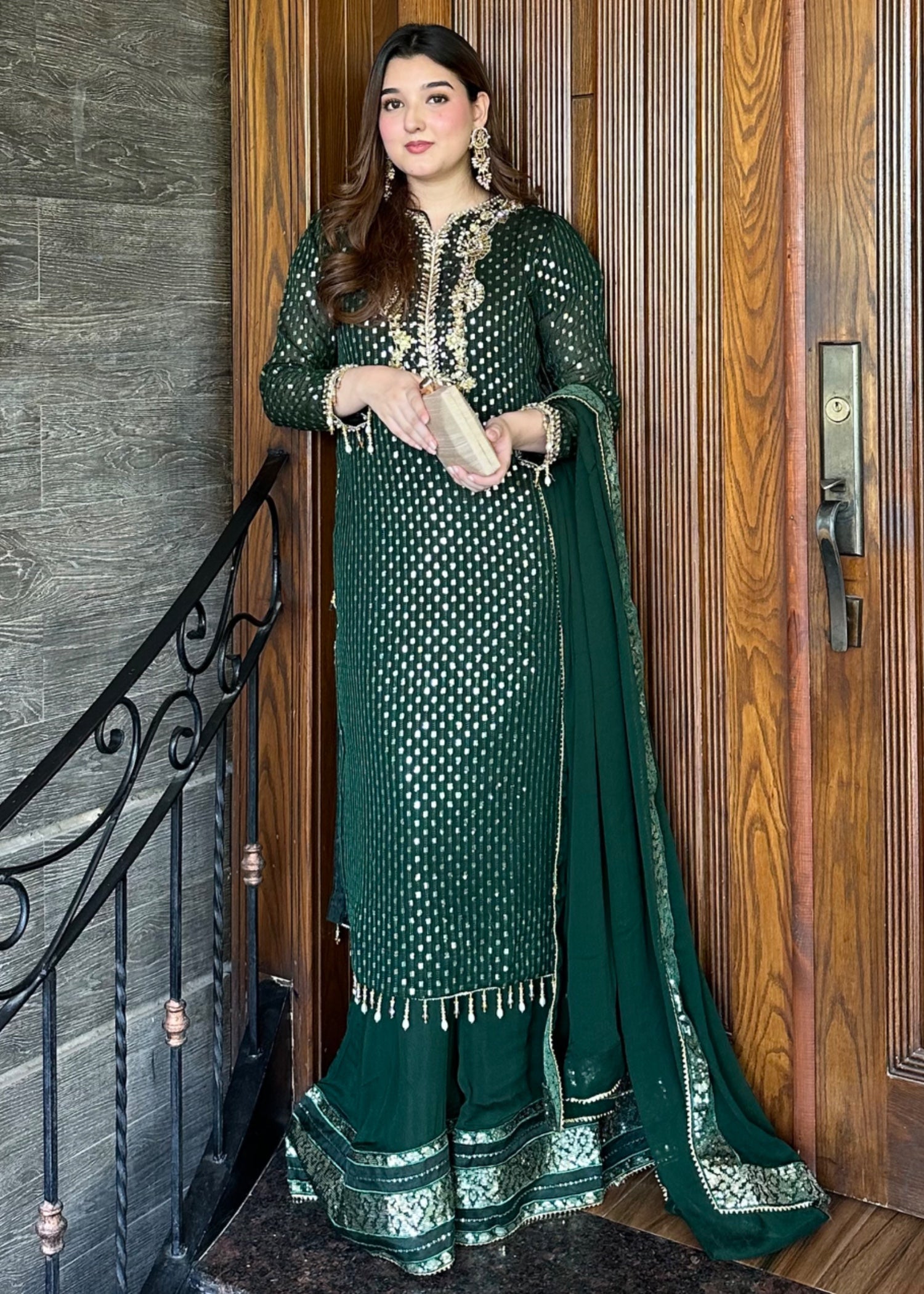 chiffon Sharara in Dark green