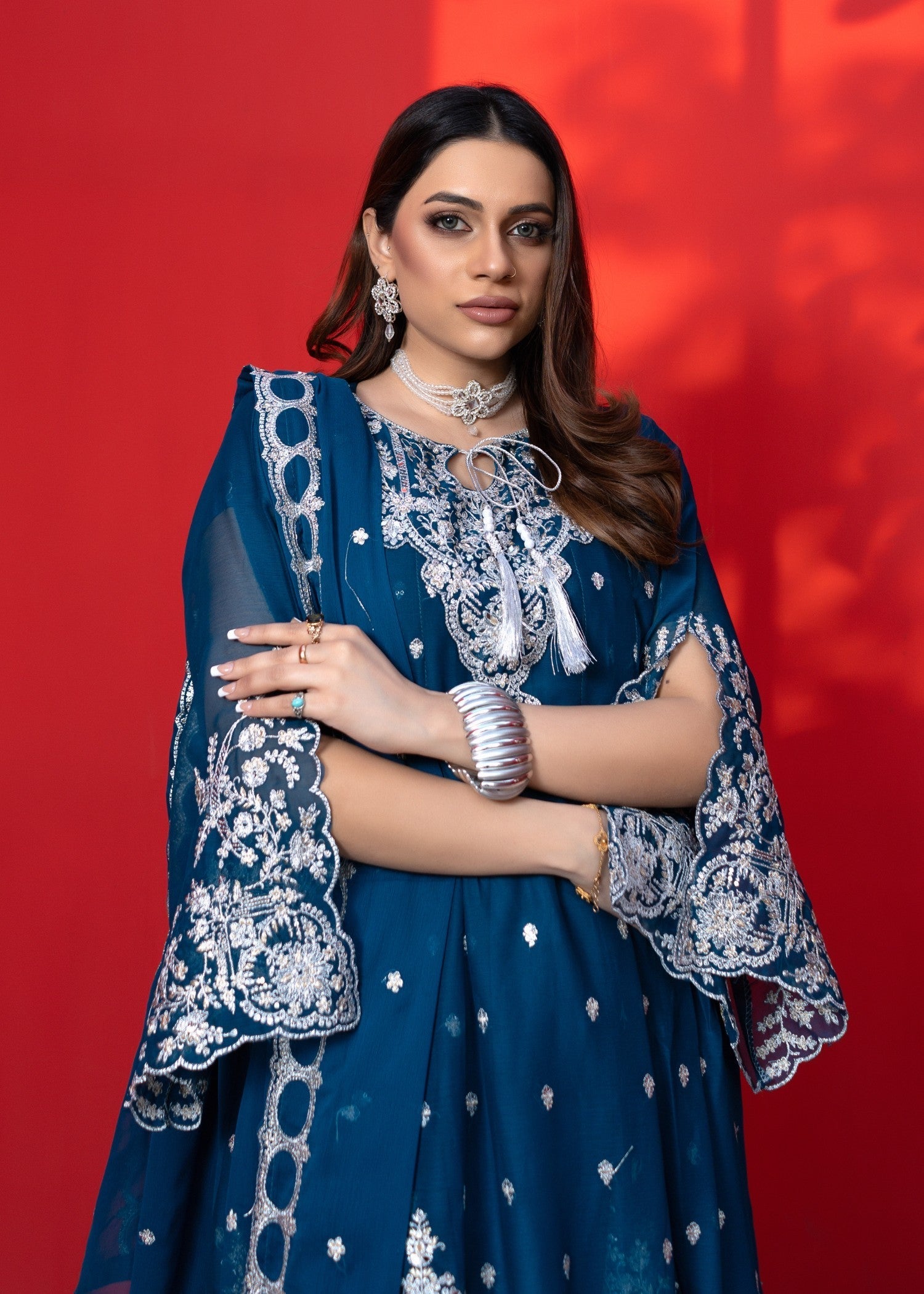 chiffon Short Frock in Sapphire blue