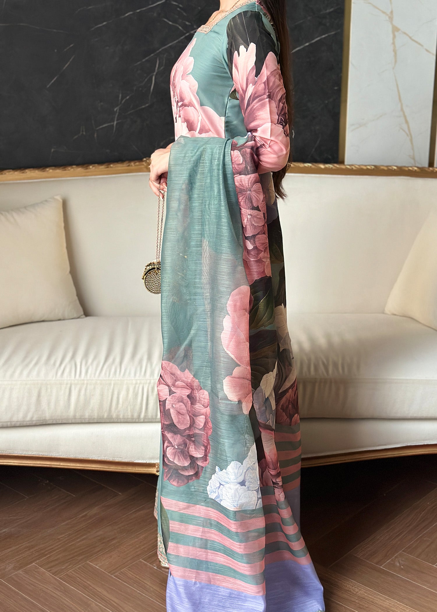 raw silk Kurta Set in Sage green