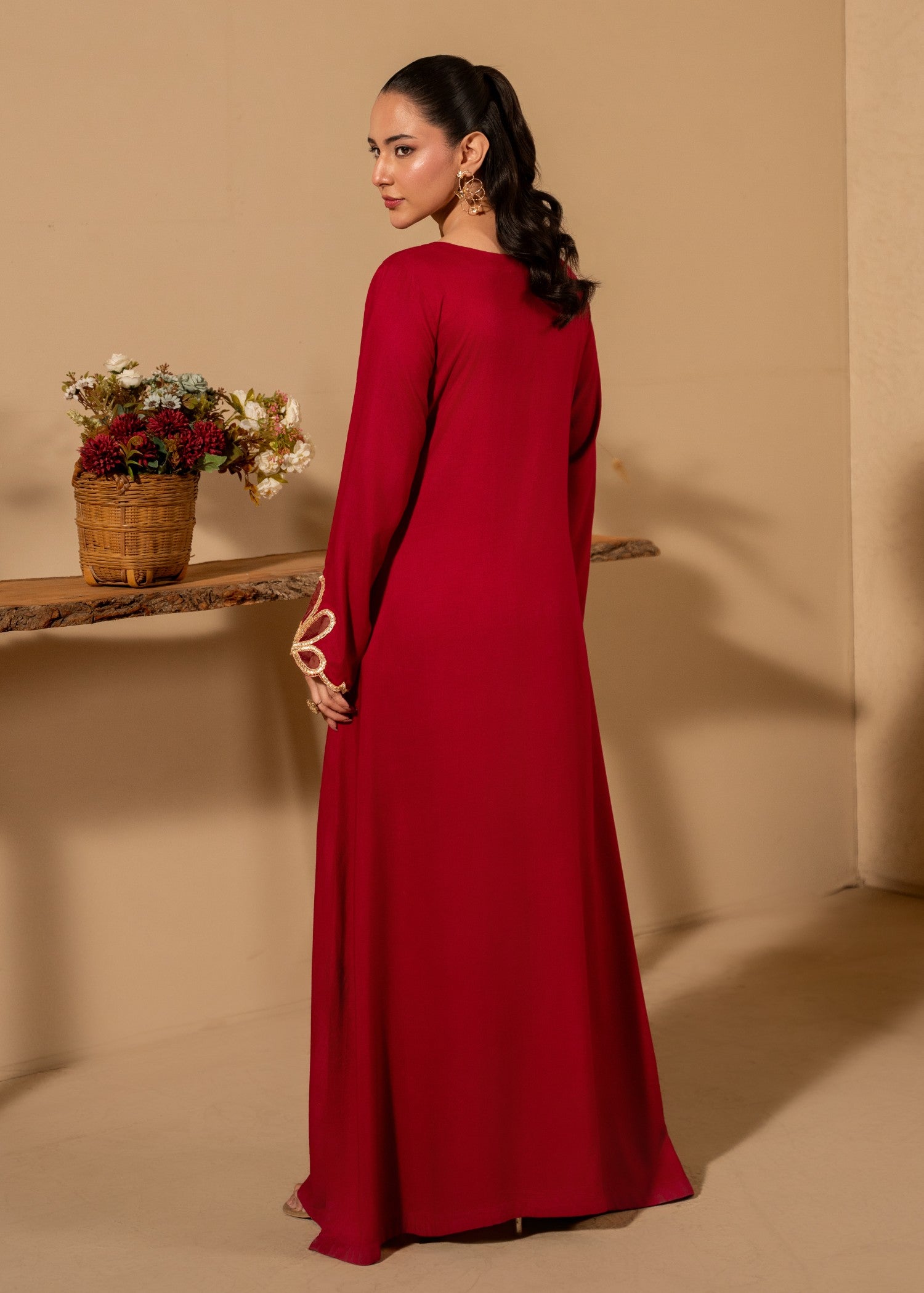 linen Pishwas in Rose red