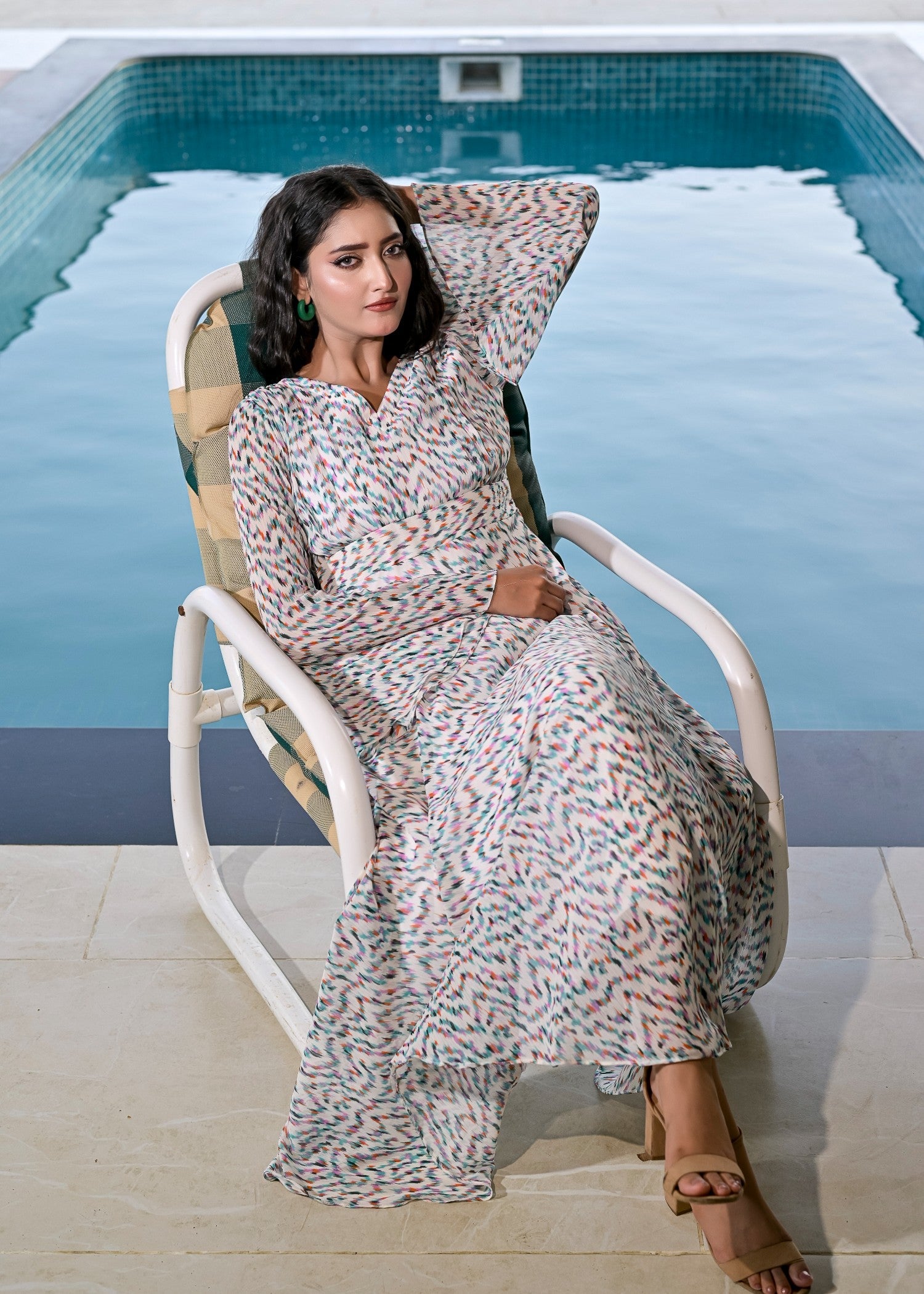 chiffon Dress in Off-white