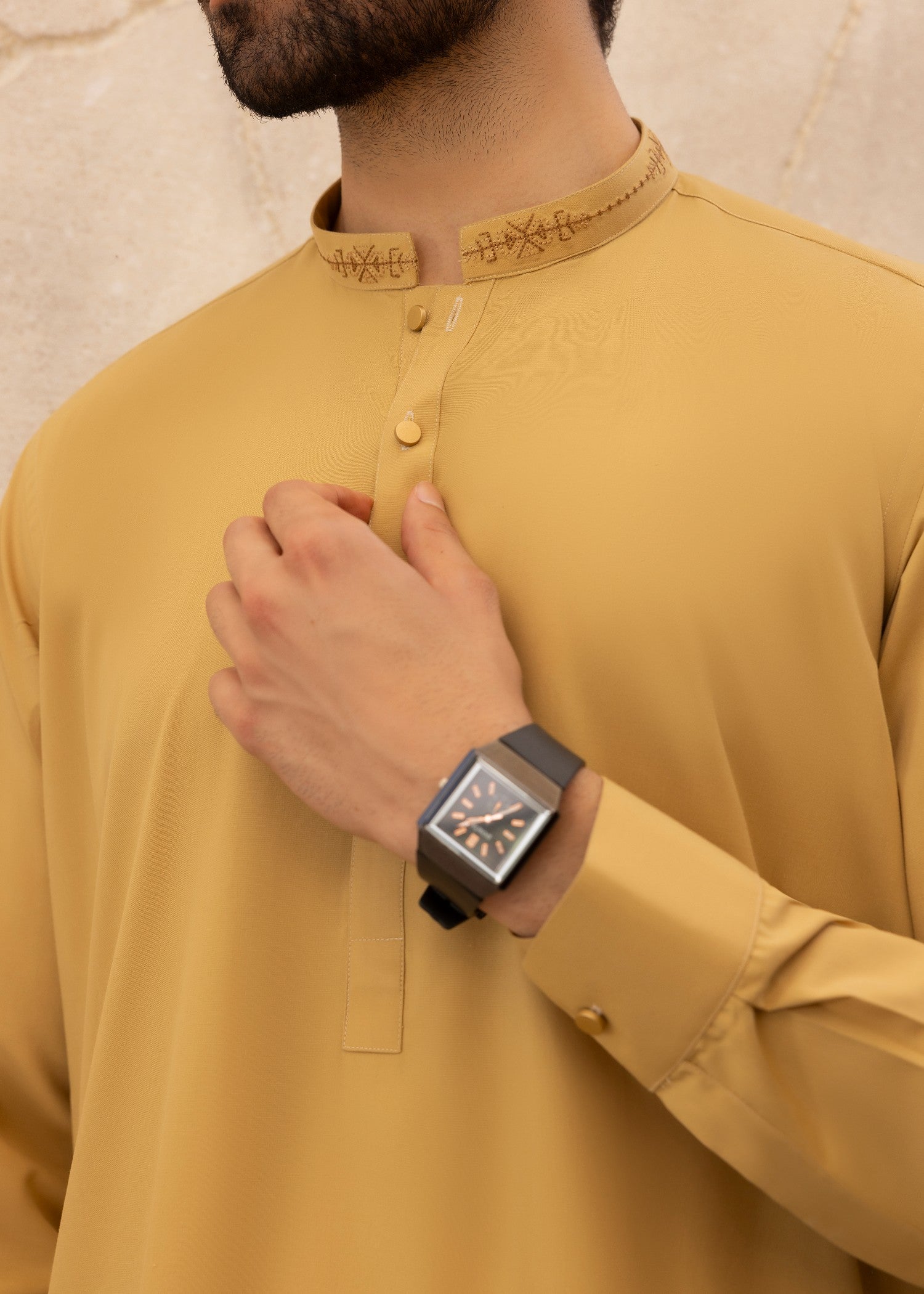 wash & wear Shalwar Kameez in Mustard