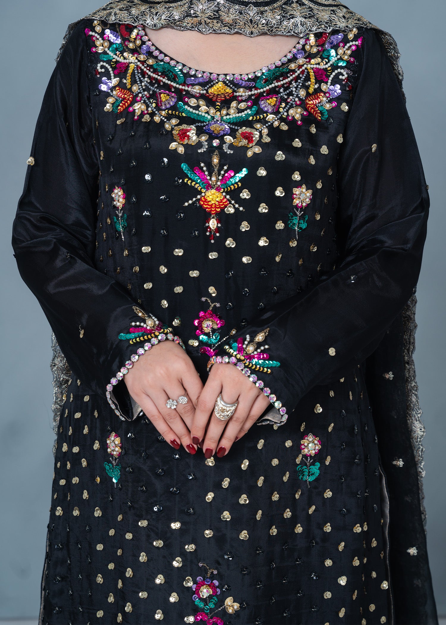 tissue silk Sharara in Black
