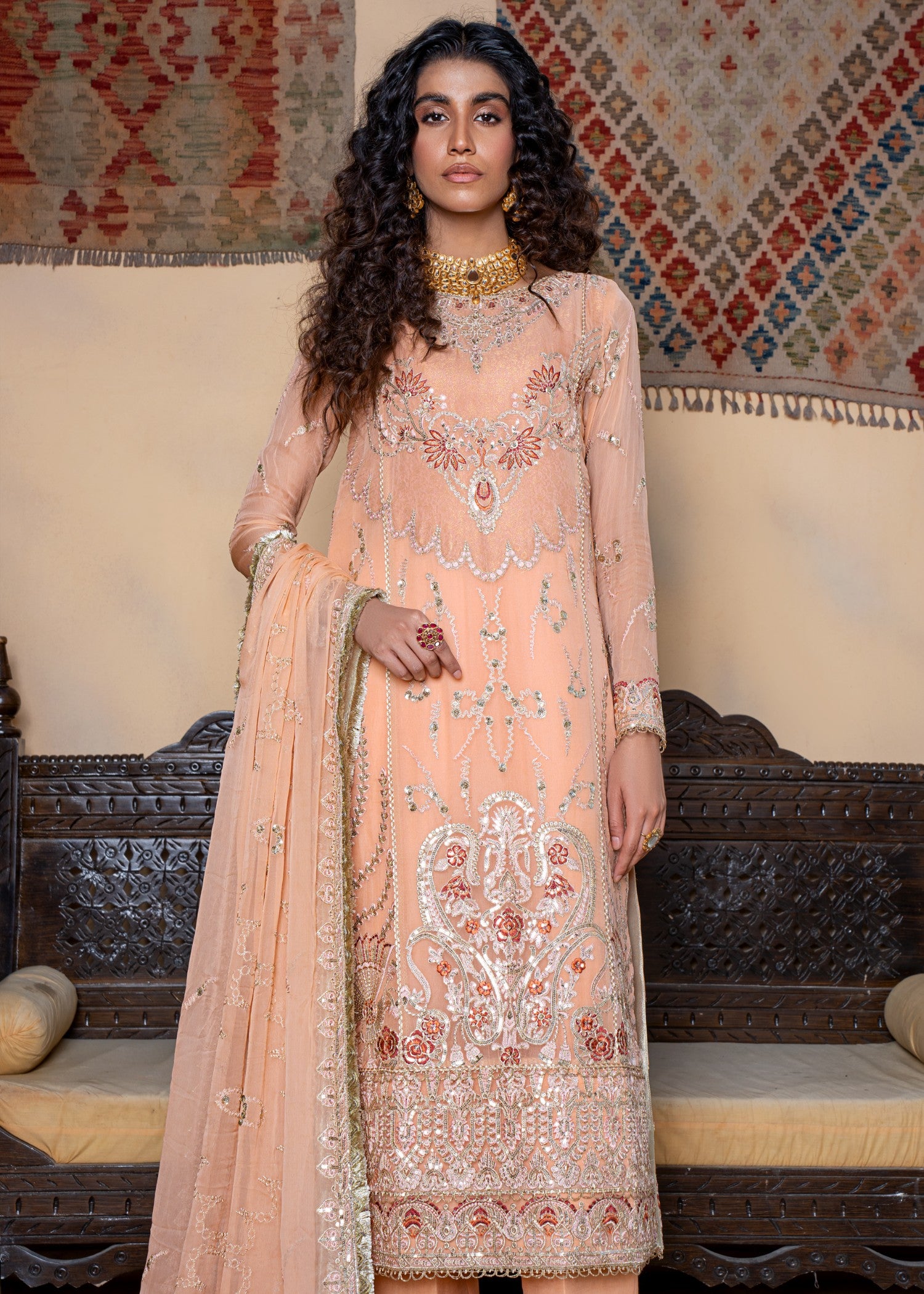 chiffon Kurta Set in Pastel pink