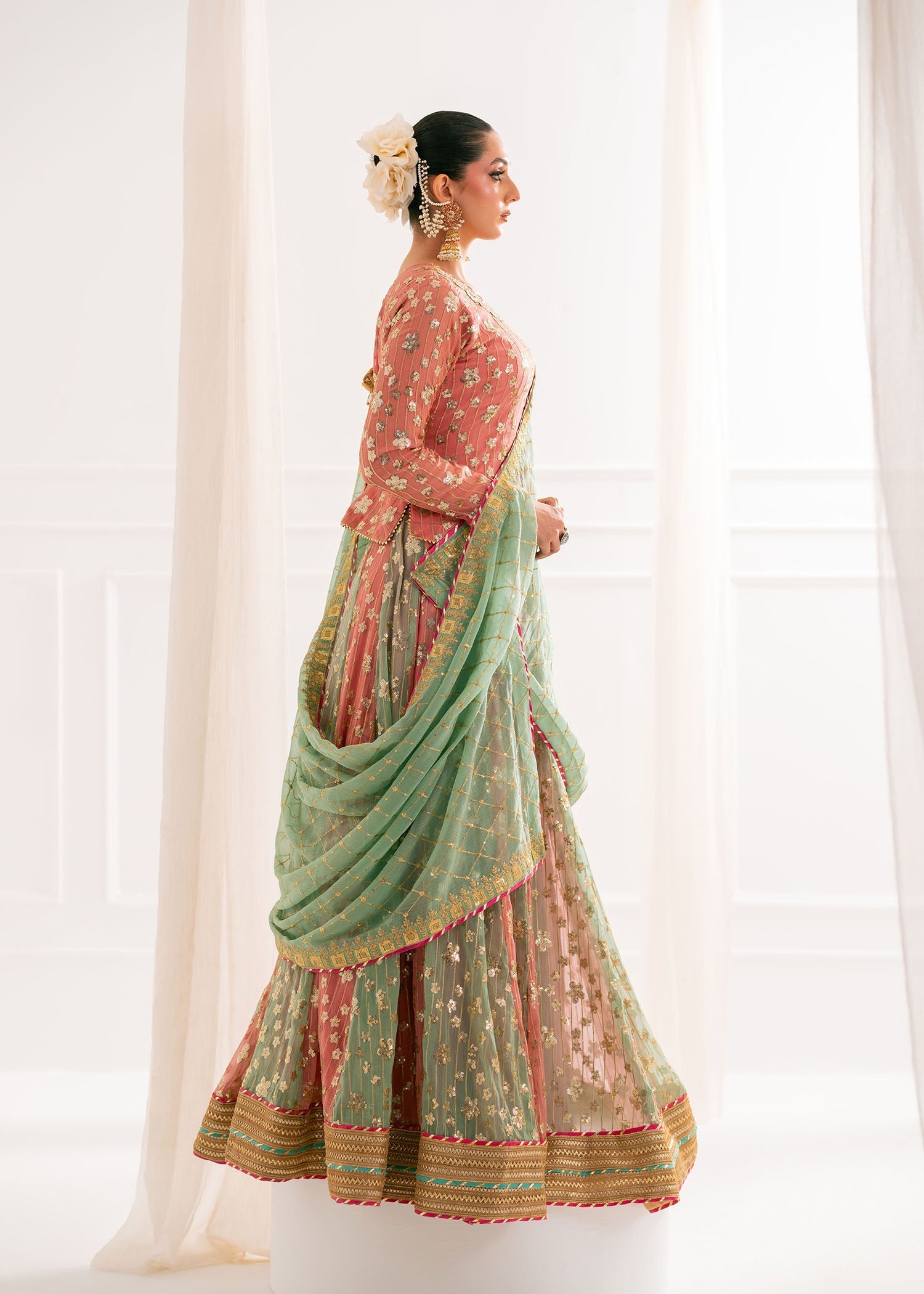 chiffon Lehenga in Pink