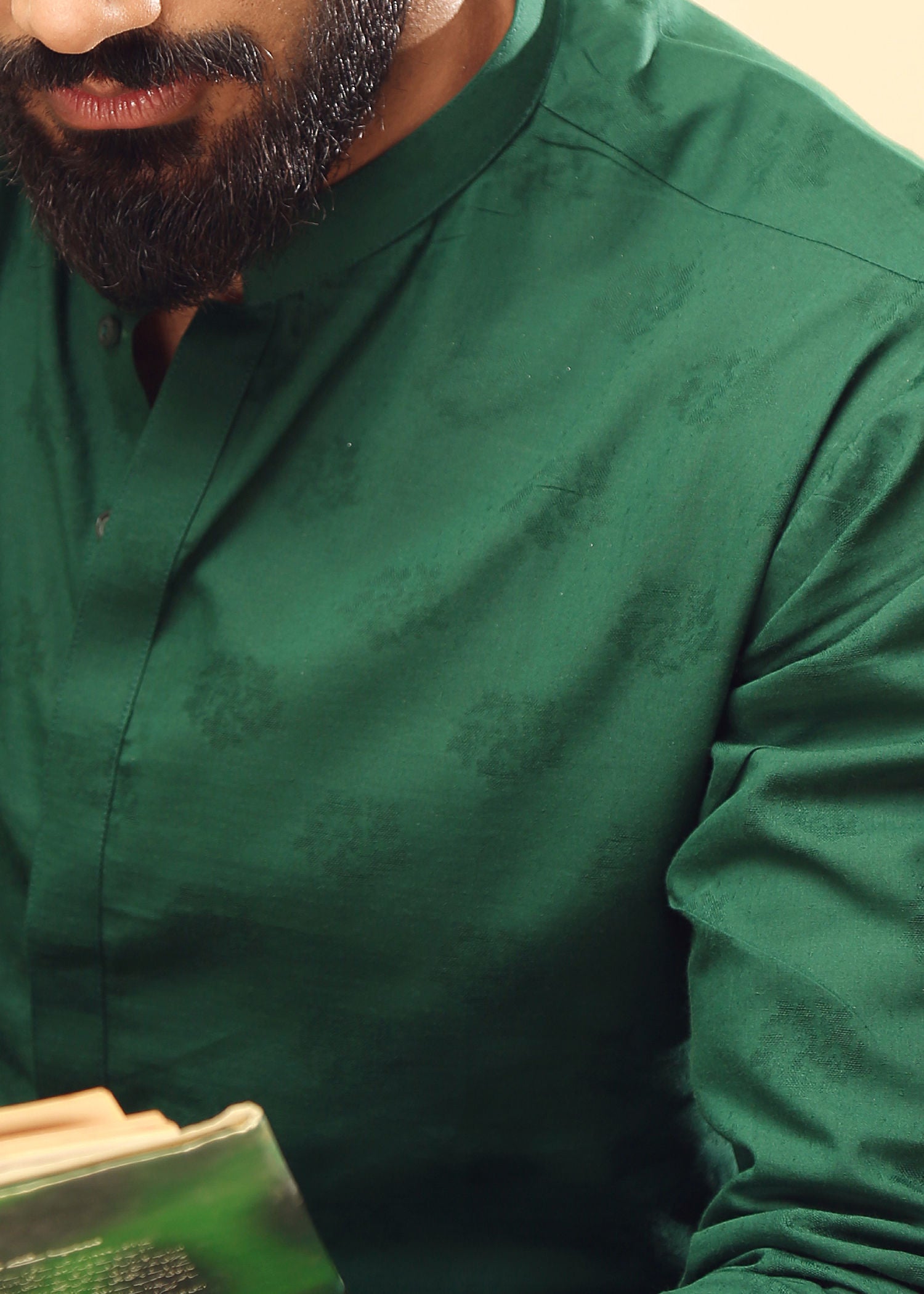 cotton dobby Kurta in Forest green by Istor House Of Premium Fabrics