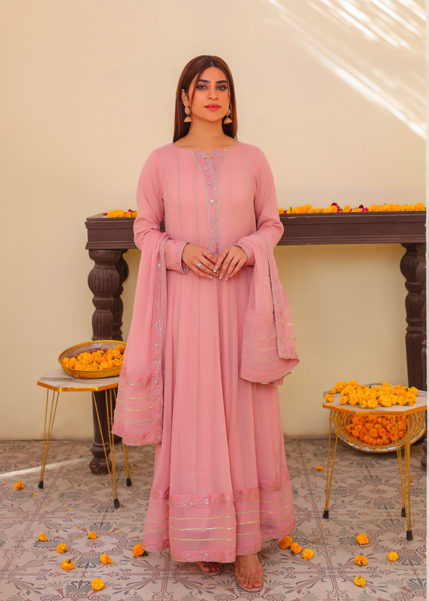 bemberg crinkle chiffon Maxi in Blush pink