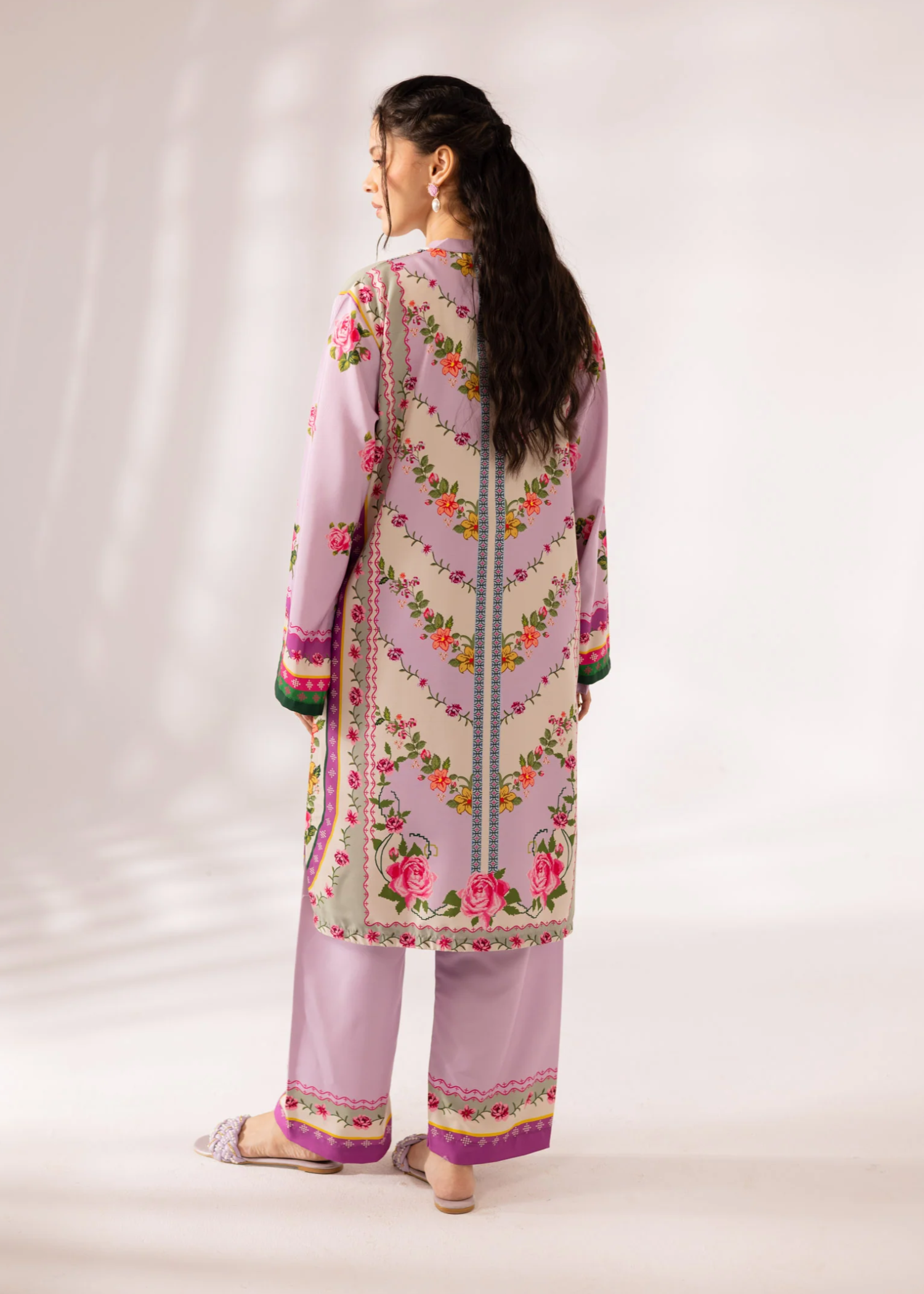 slub khaddar Kurta Set in Lilac