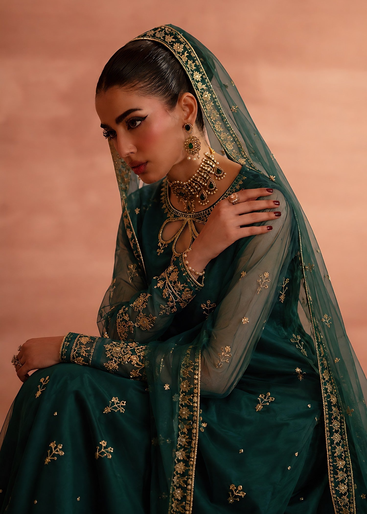 net Sharara in Bottle green