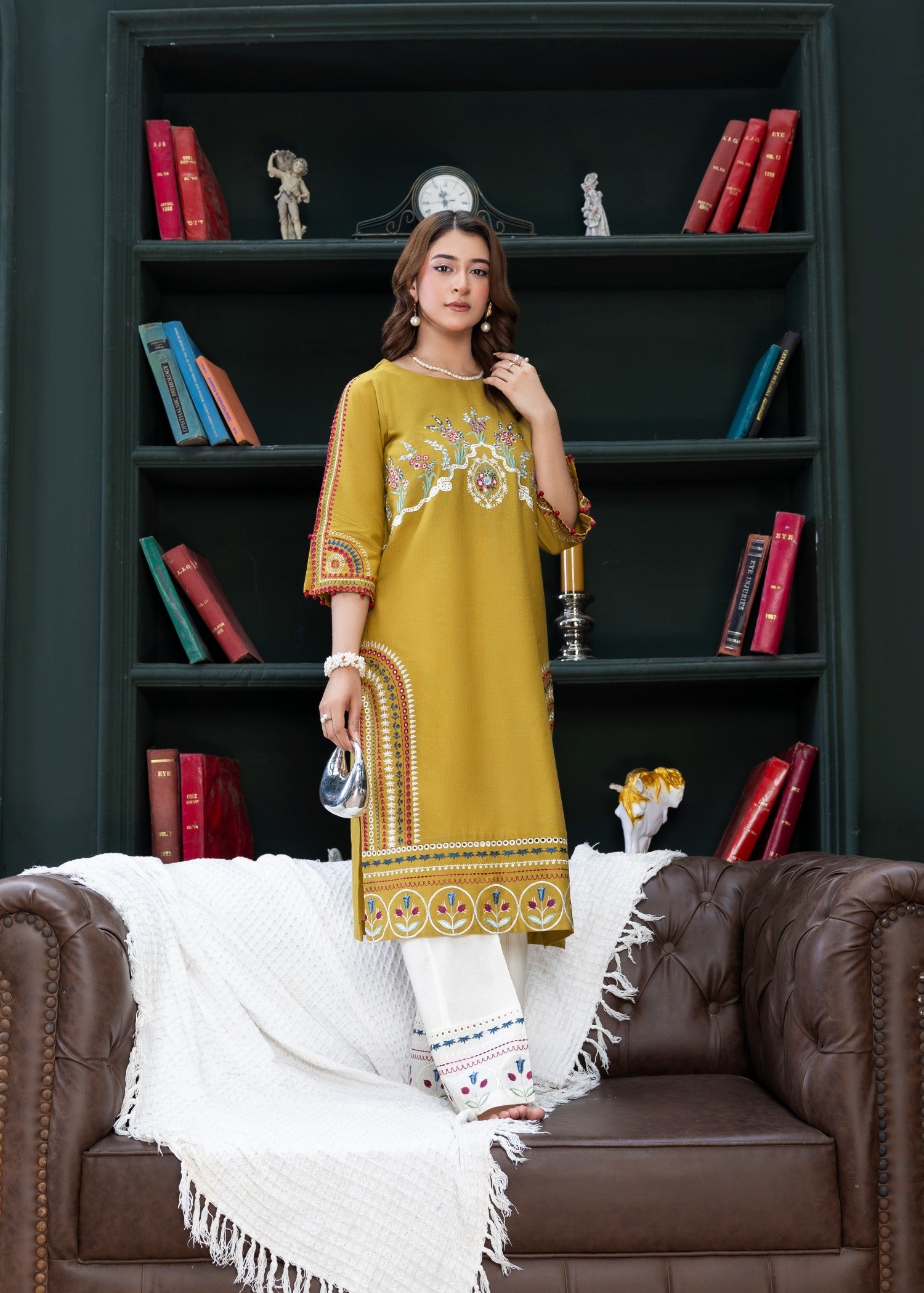 lawn cotton Kurta Set in Saffron