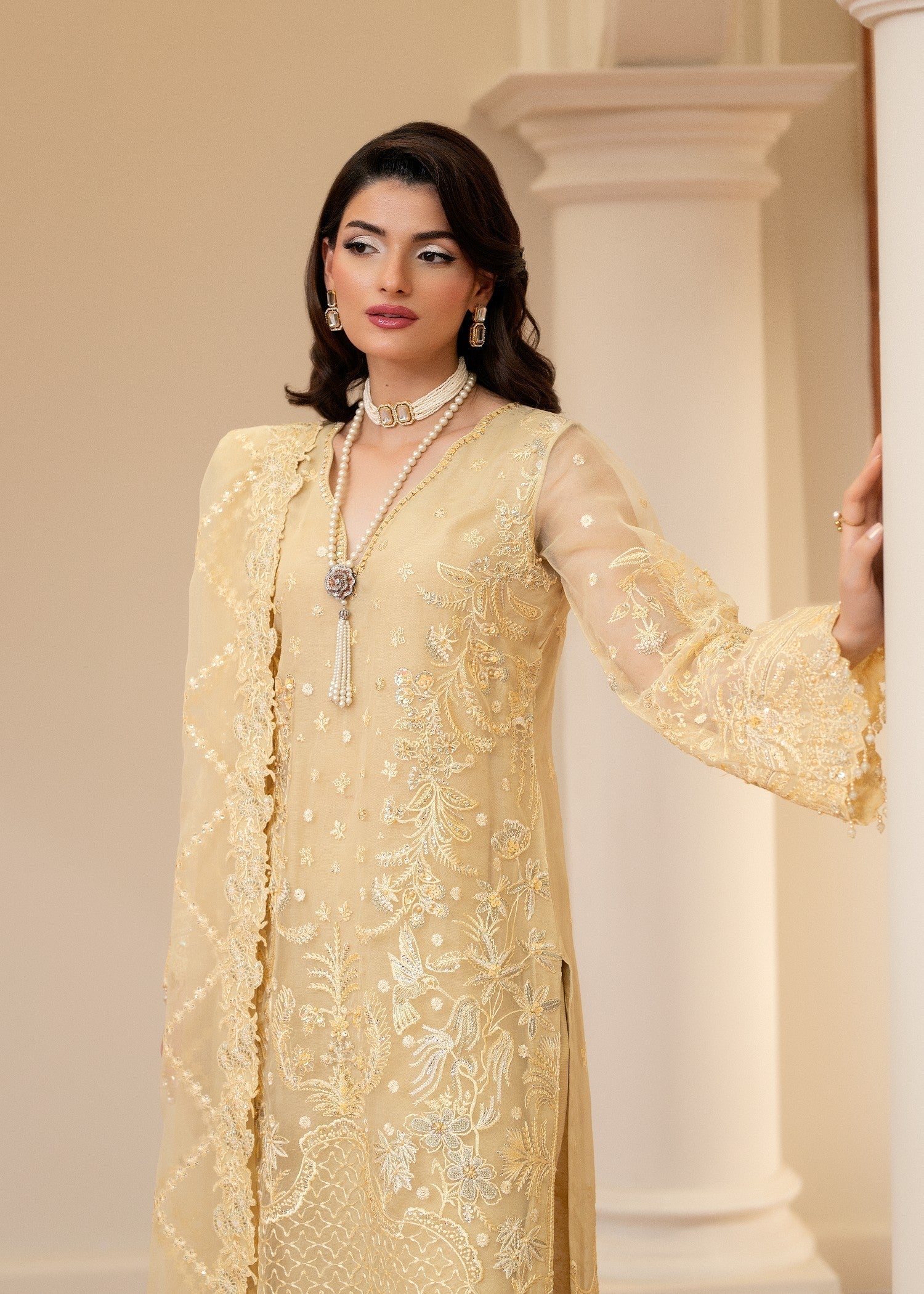 organza Kurta Set in Butter