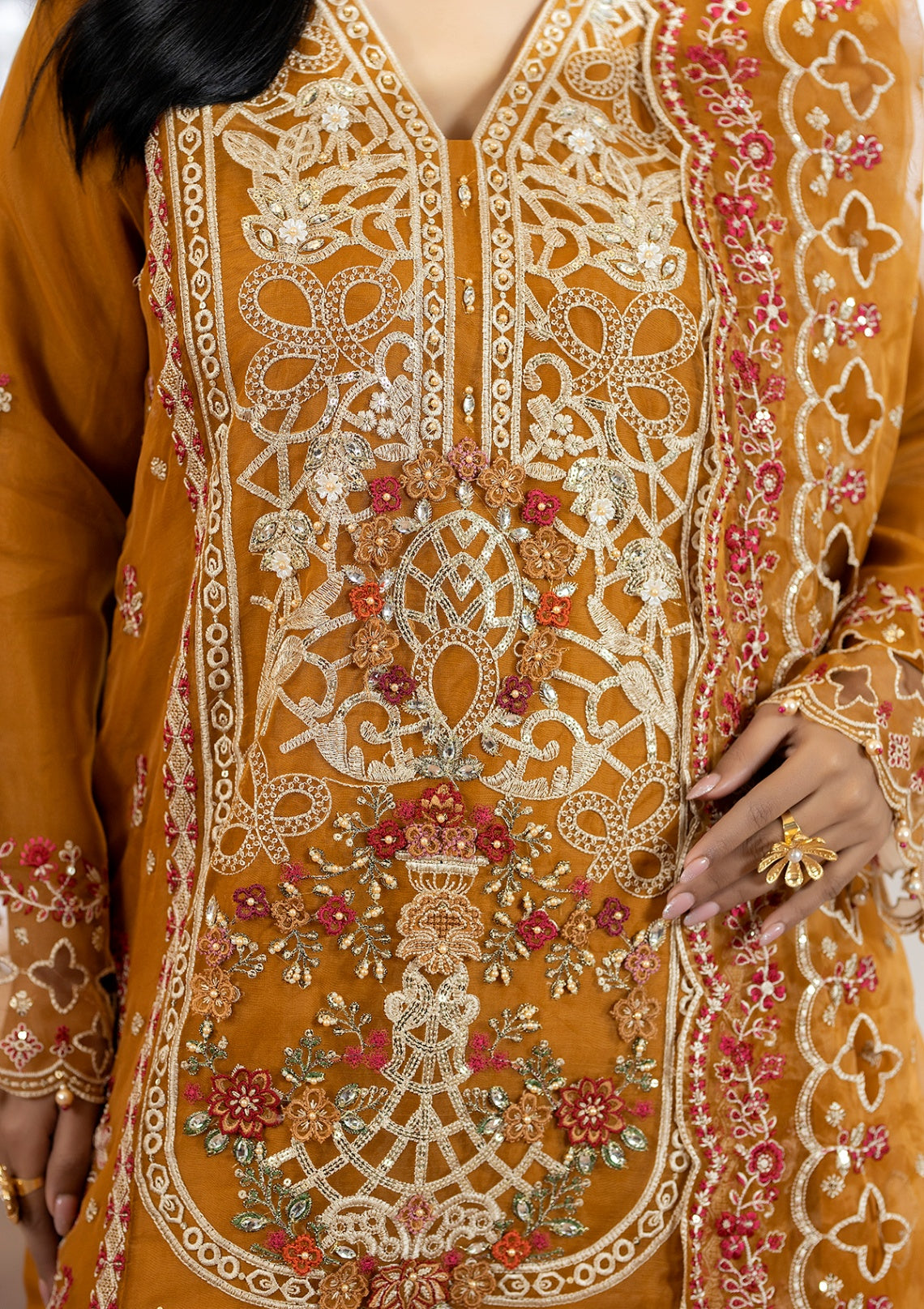 organza Kurta Set in Mustard